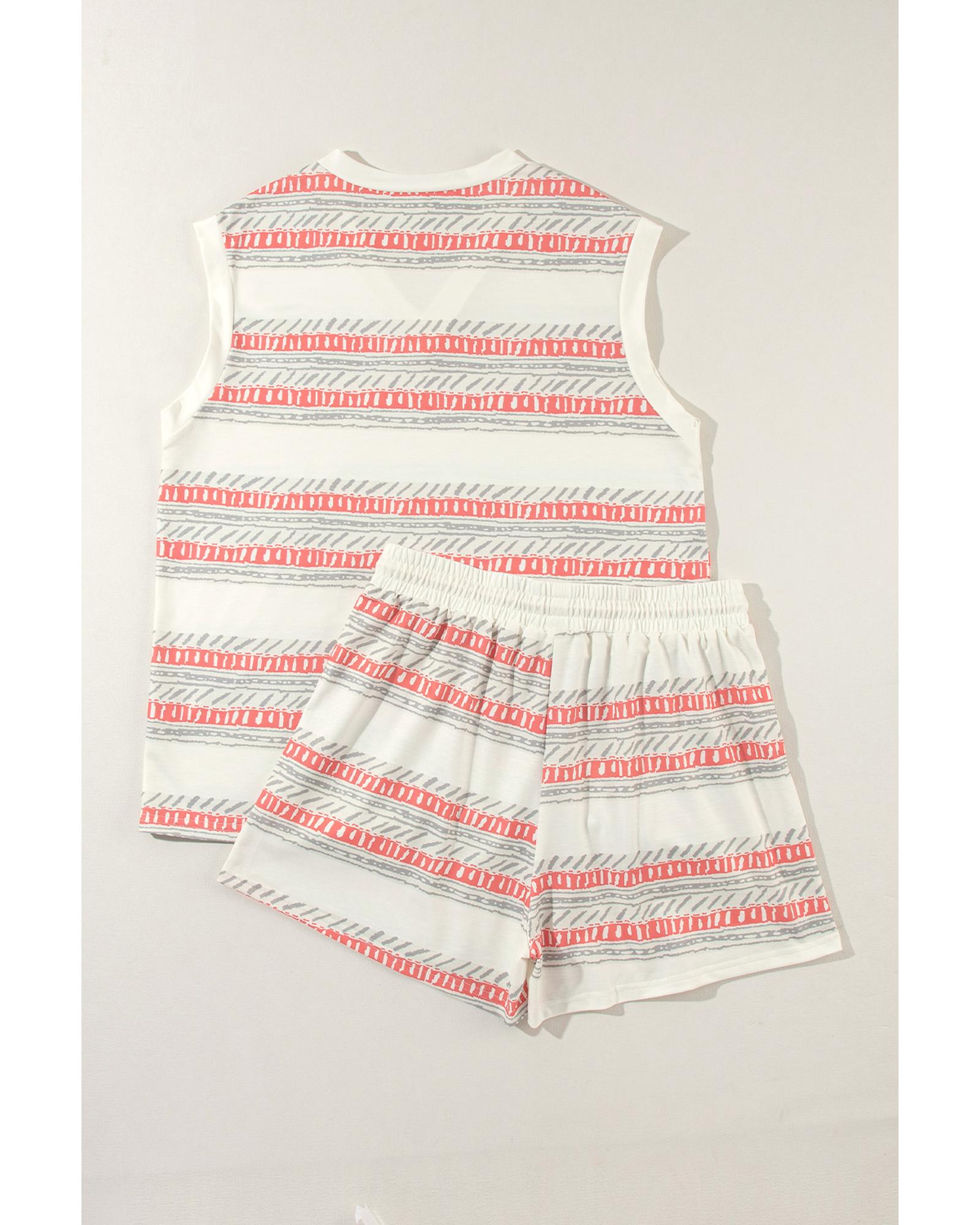 Beige Western Striped Print Casual Tank 2pcs Outfit - XL