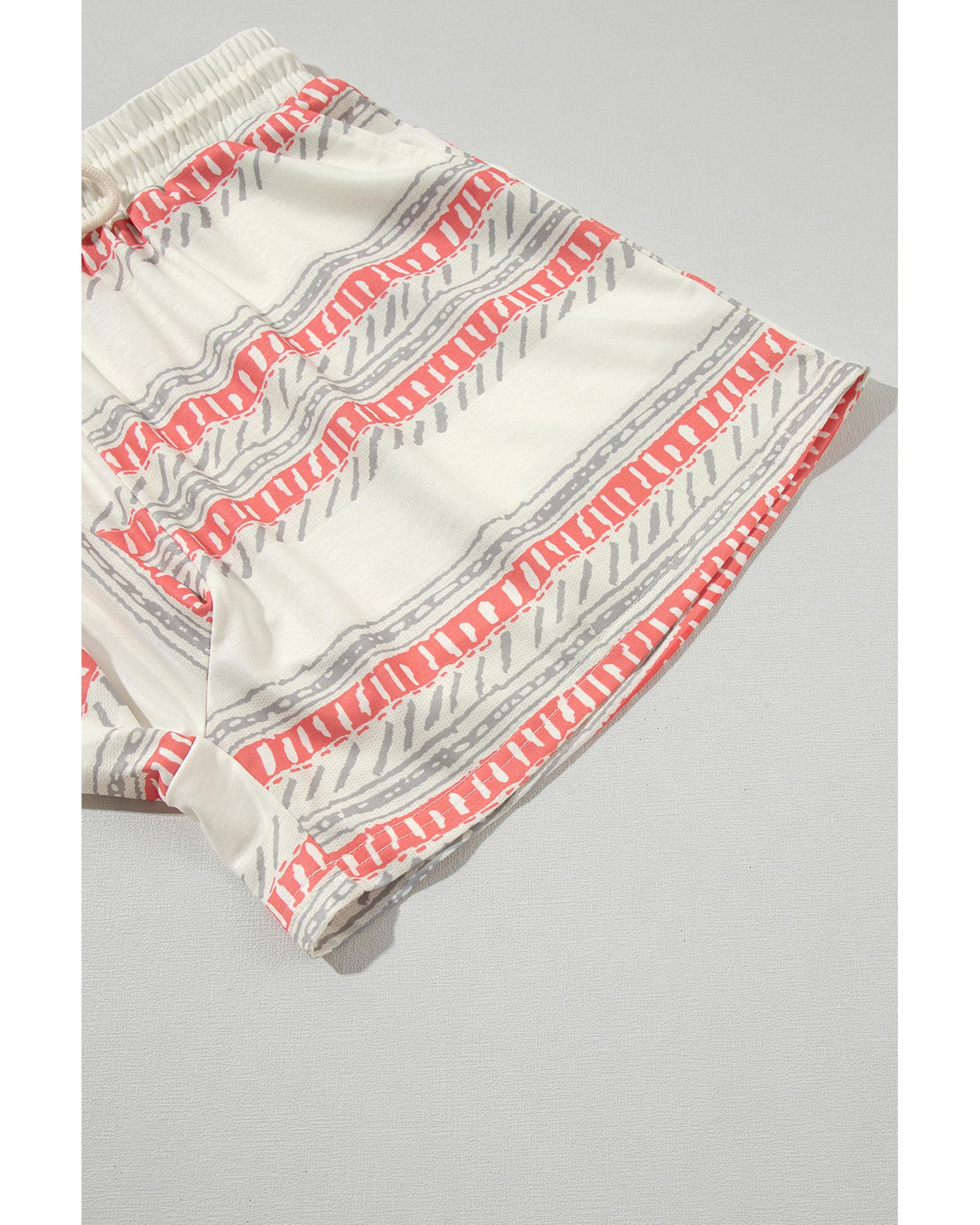 Beige Western Striped Print Casual Tank 2pcs Outfit - XL