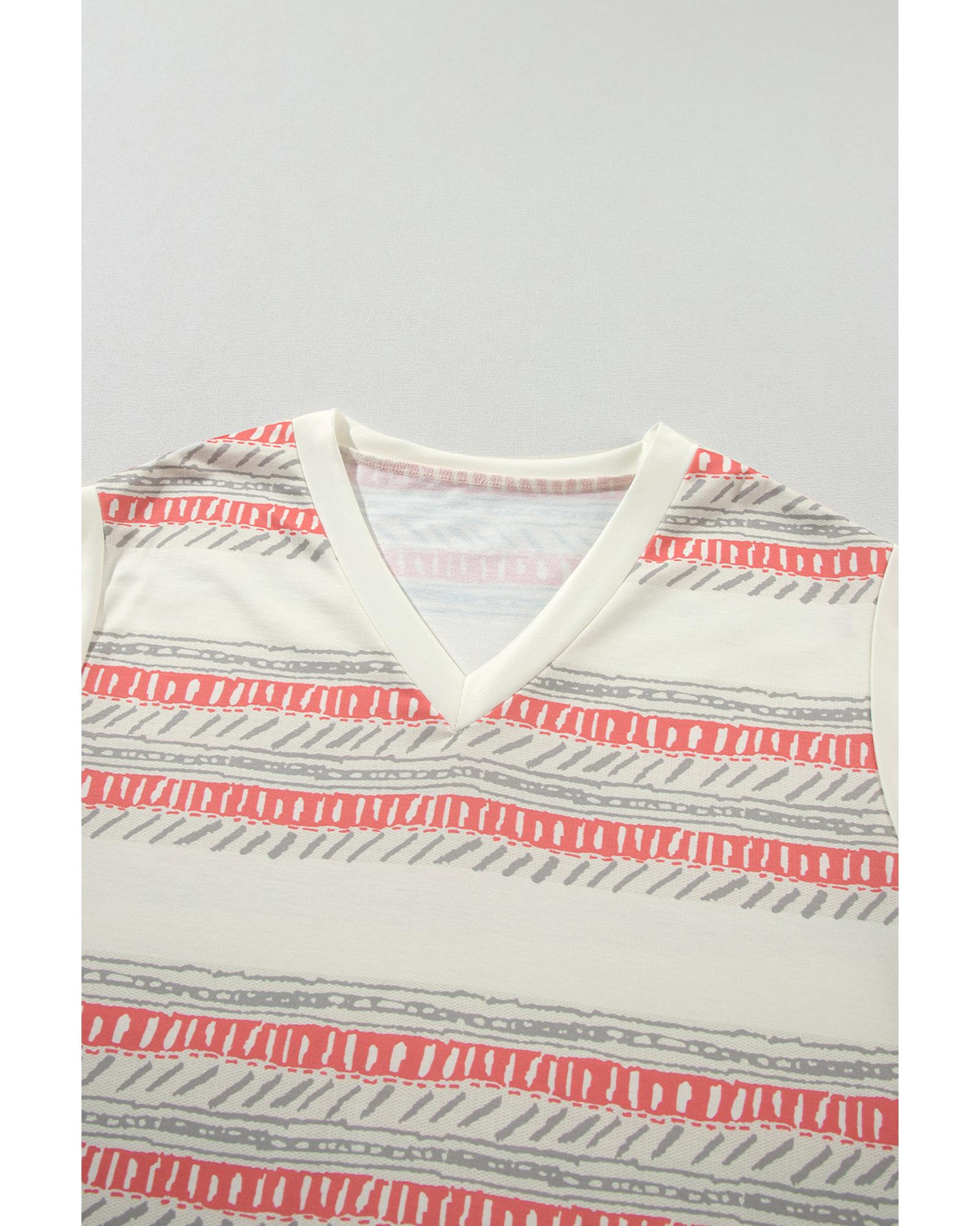 Beige Western Striped Print Casual Tank 2pcs Outfit - XL