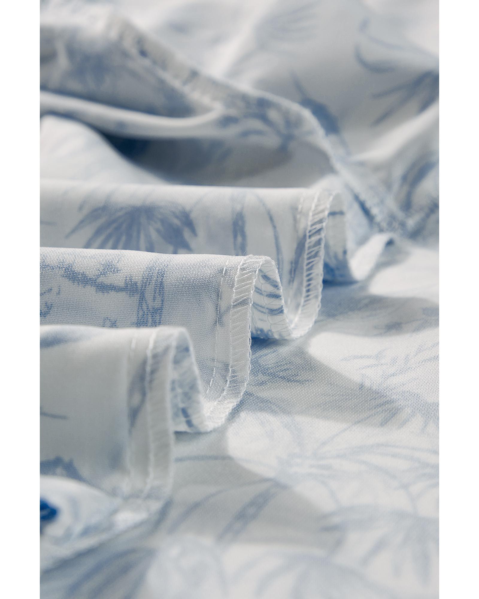 Sky Blue Floral Short Sleeve Shirt and Shorts Set - XL