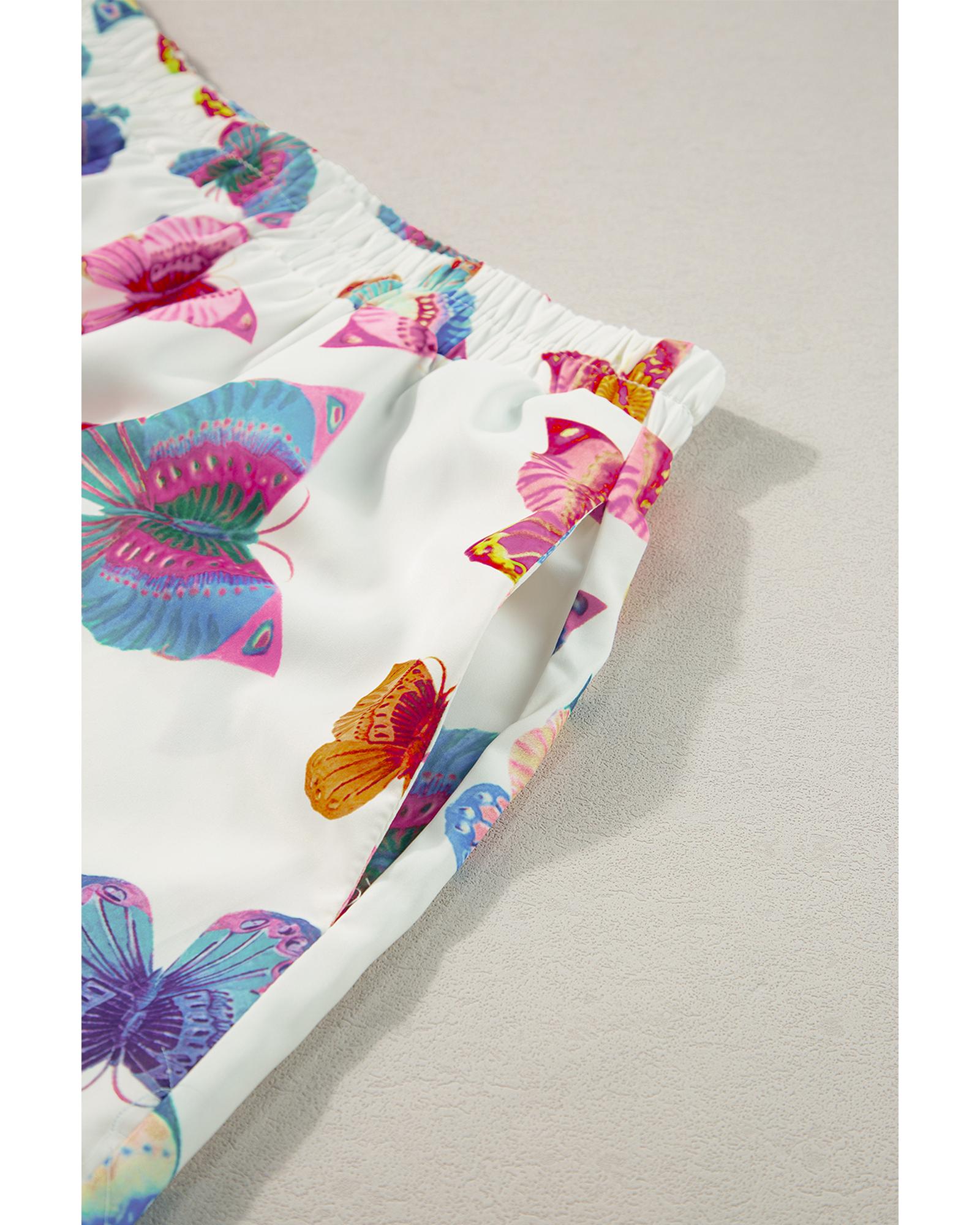 Multicolour Butterfly Pattern Short Sleeve Shirt Pajamas Set - M