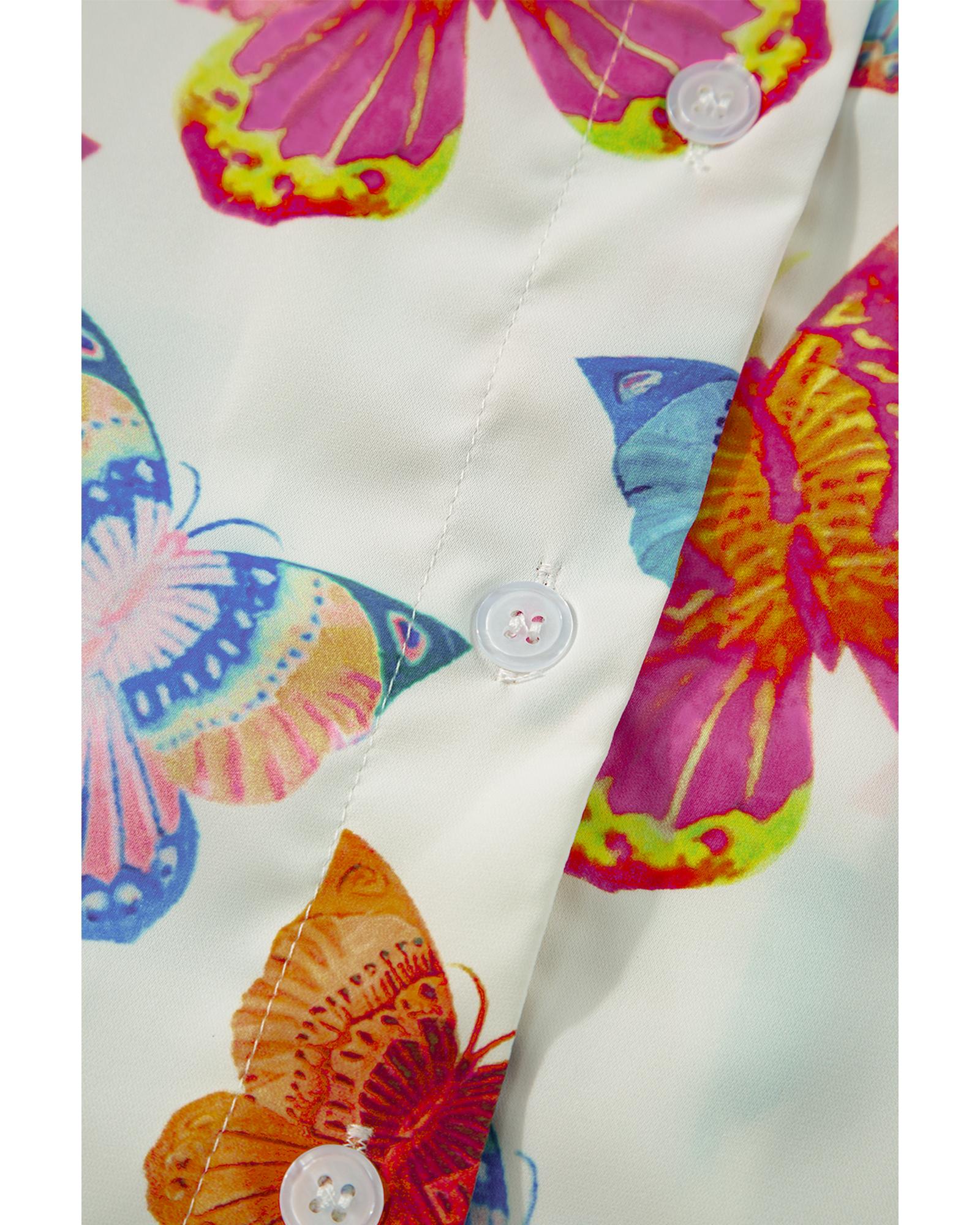Multicolour Butterfly Pattern Short Sleeve Shirt Pajamas Set - M