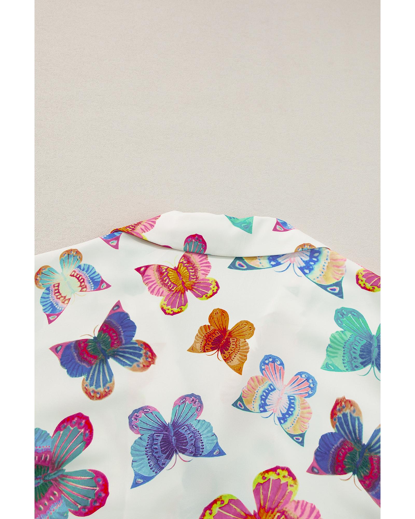 Multicolour Butterfly Pattern Short Sleeve Shirt Pajamas Set - XL