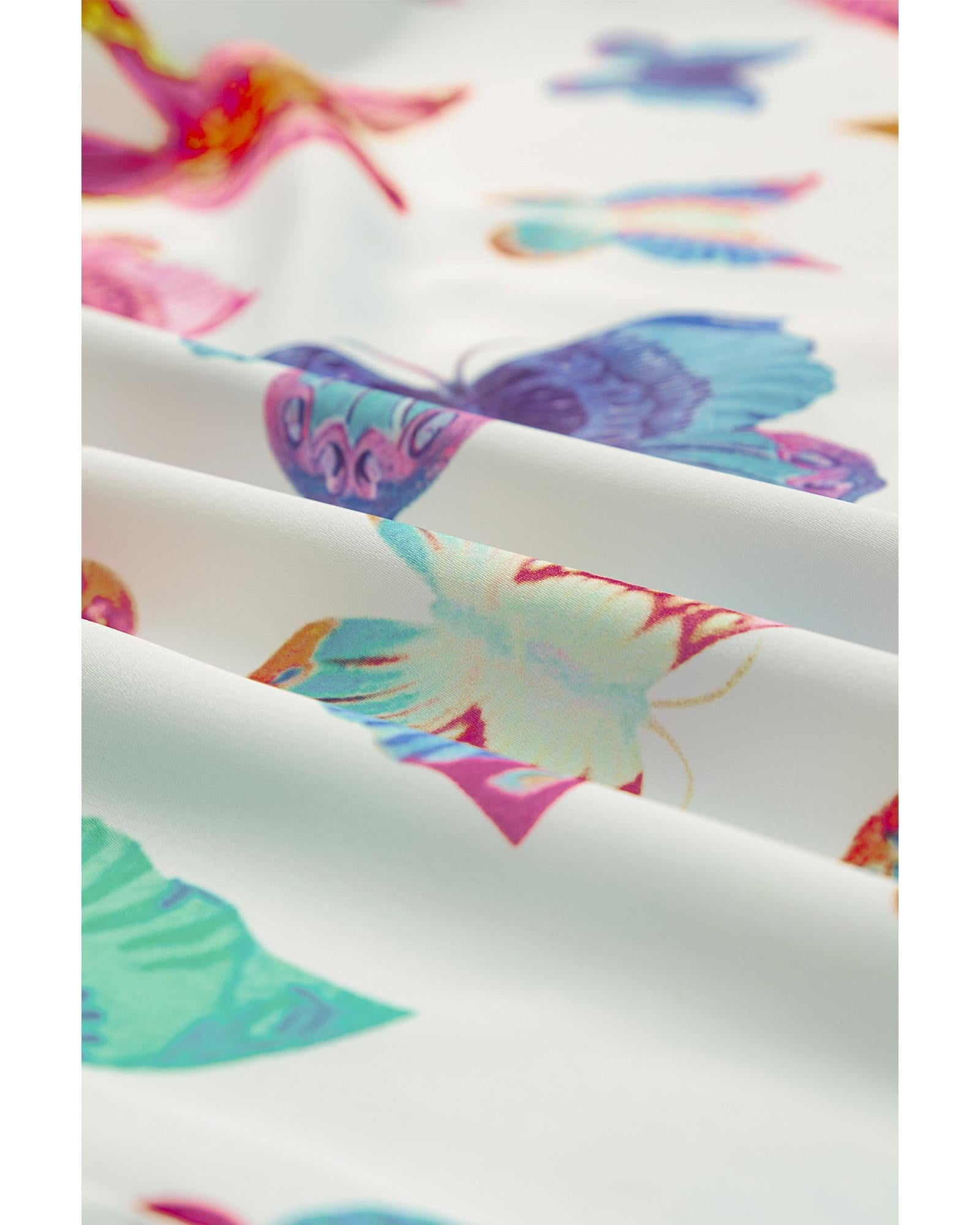 Multicolour Butterfly Pattern Short Sleeve Shirt Pajamas Set - XL