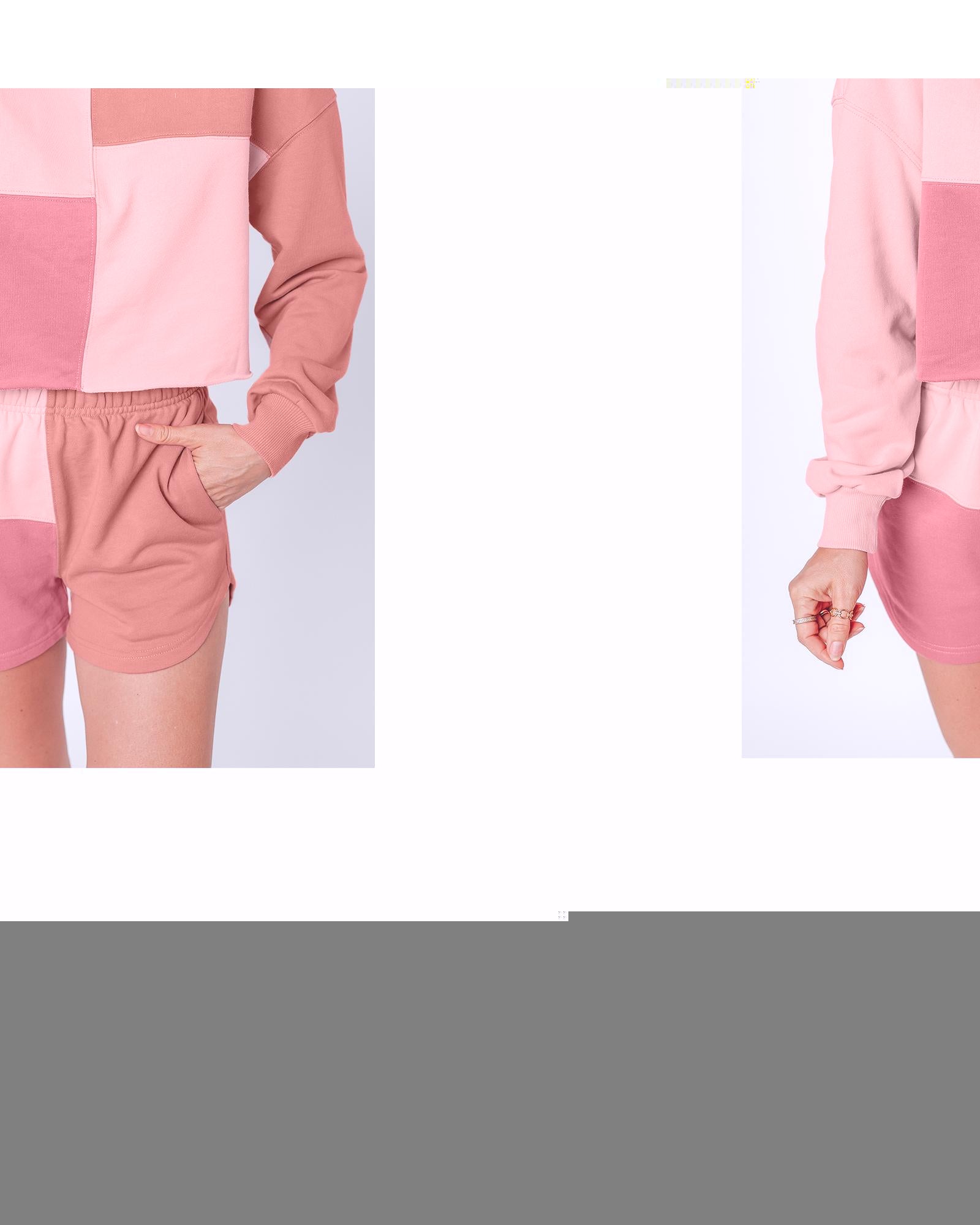 Peach Blossom Colorblock Patchwork Long Sleeve Shorts Outfit - M