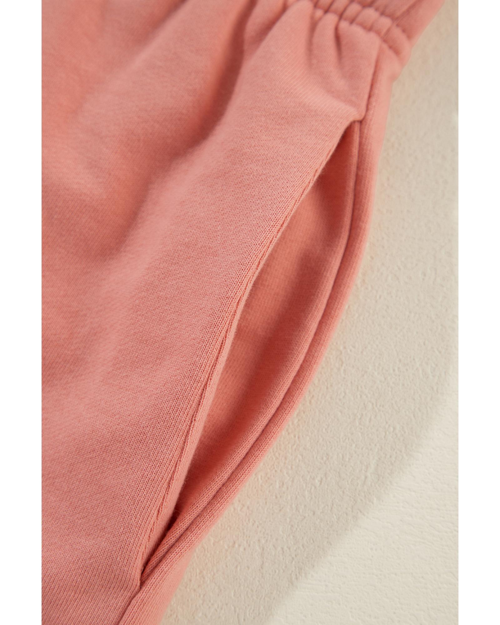 Peach Blossom Colorblock Patchwork Long Sleeve Shorts Outfit - XL