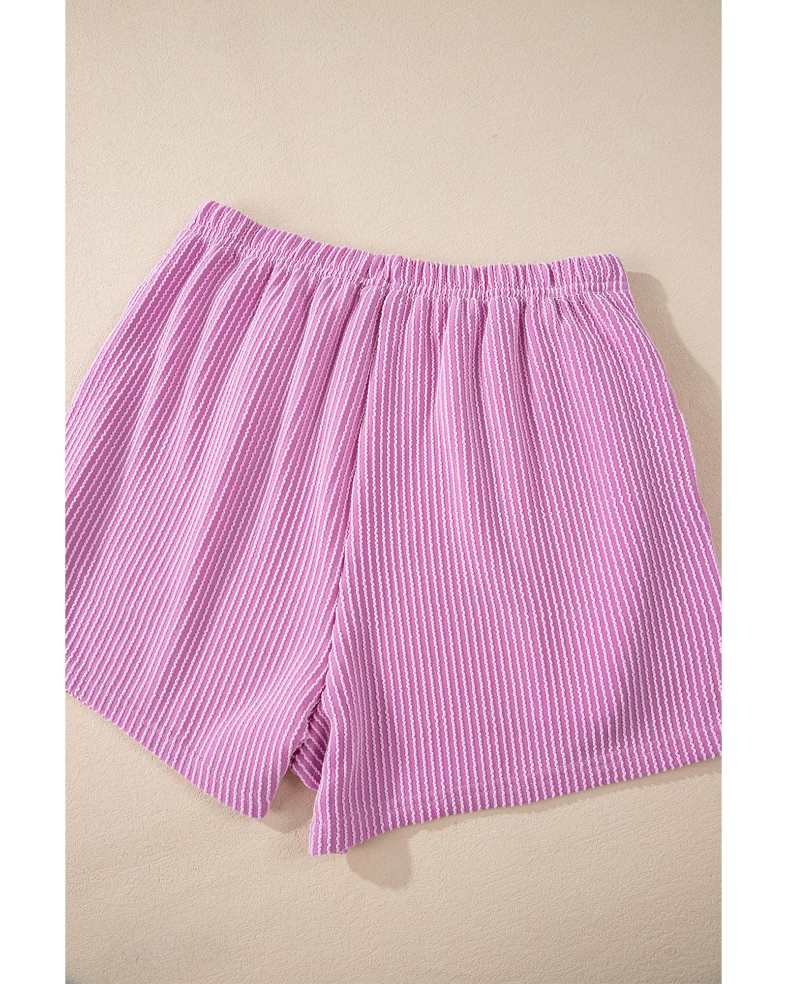 Phalaenopsis Corded Knit Long Sleeve Top and High Waist Shorts Set - M