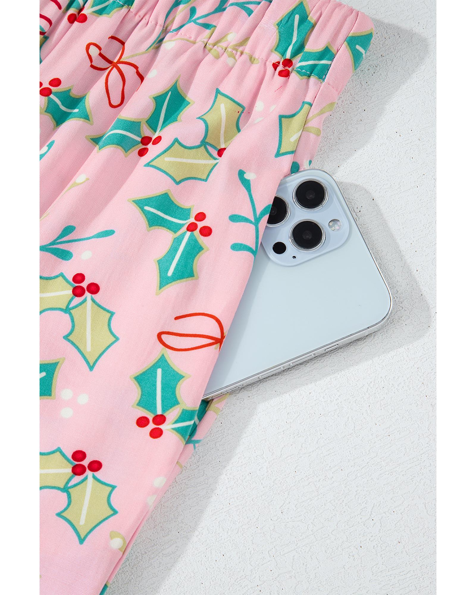 Multicolour Floral Christmas Pajamas Set - L
