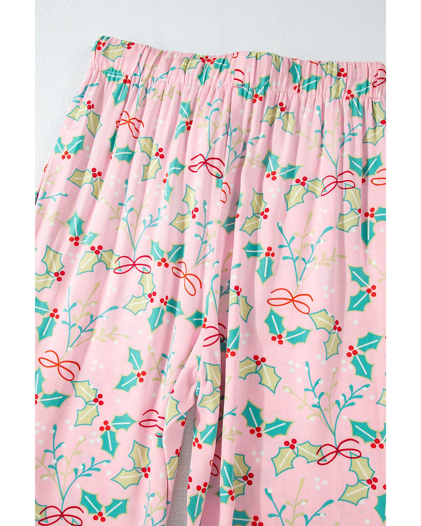 Multicolour Floral Christmas Pajamas Set - L