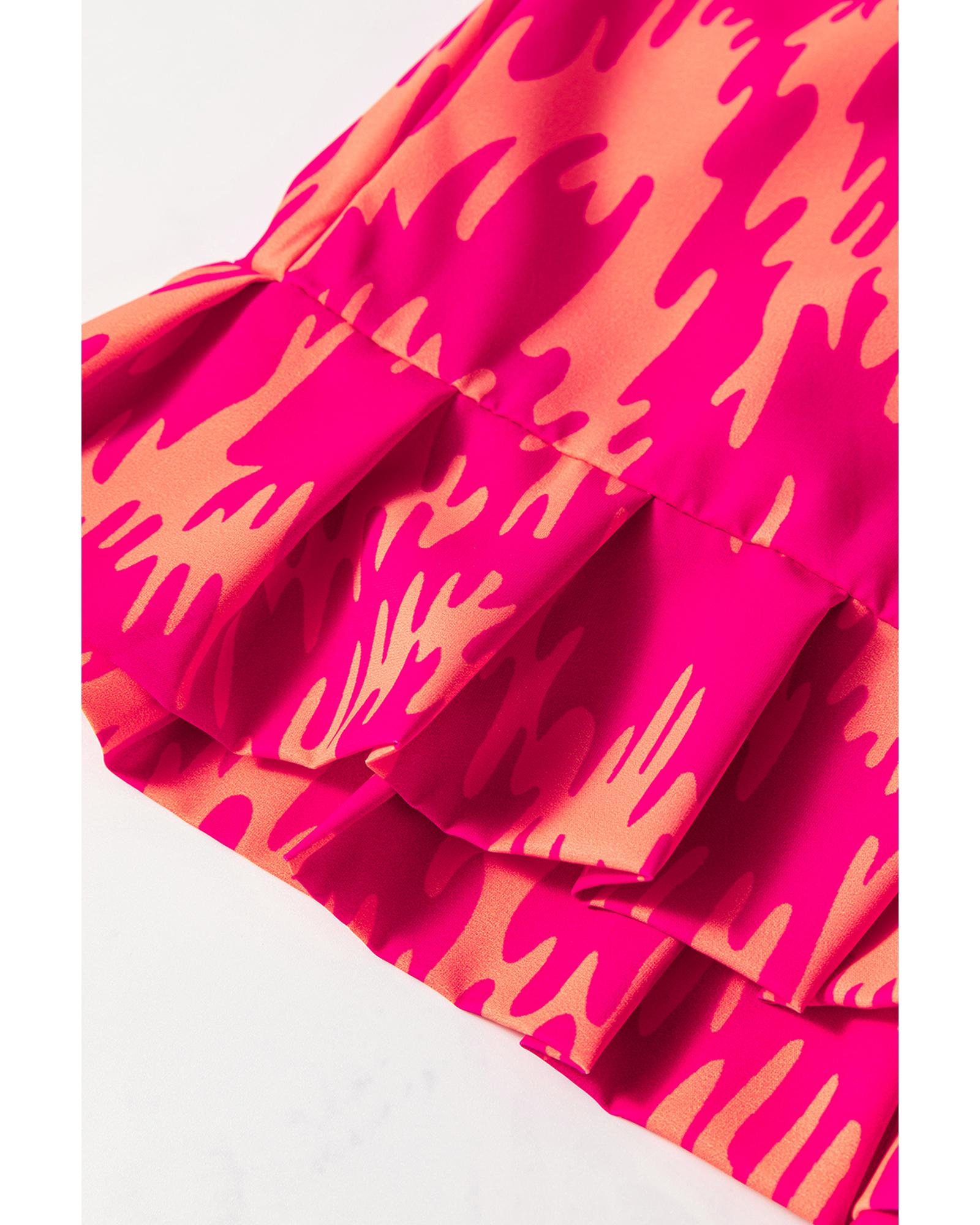 Rose Western Aztec Geometric Print Top and Ruffled Shorts Set - XL