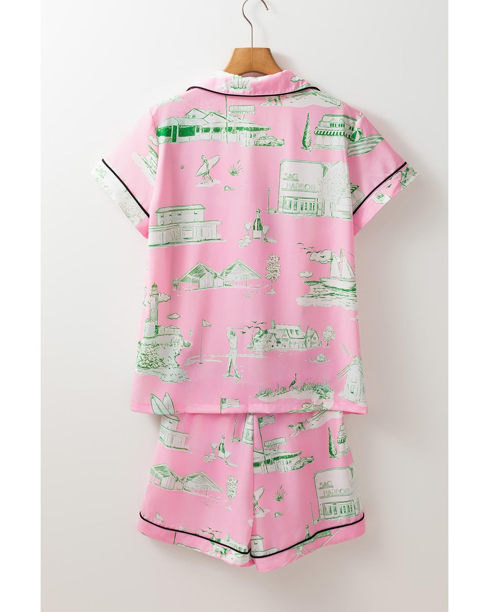 Pink Holiday Resort Short 2pcs Pajama Set - XL