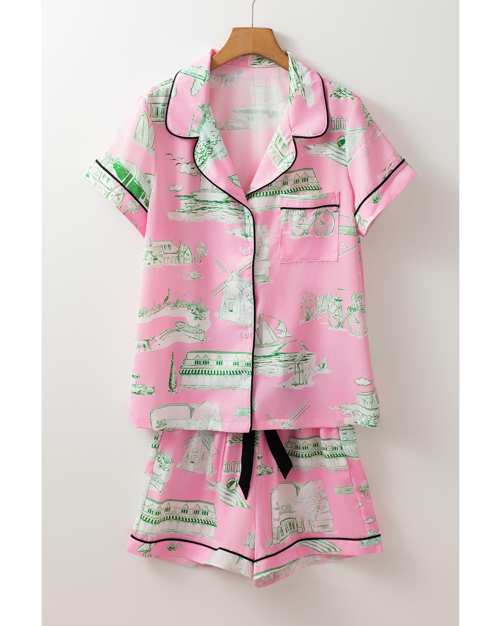 Pink Holiday Resort Short 2pcs Pajama Set - XL