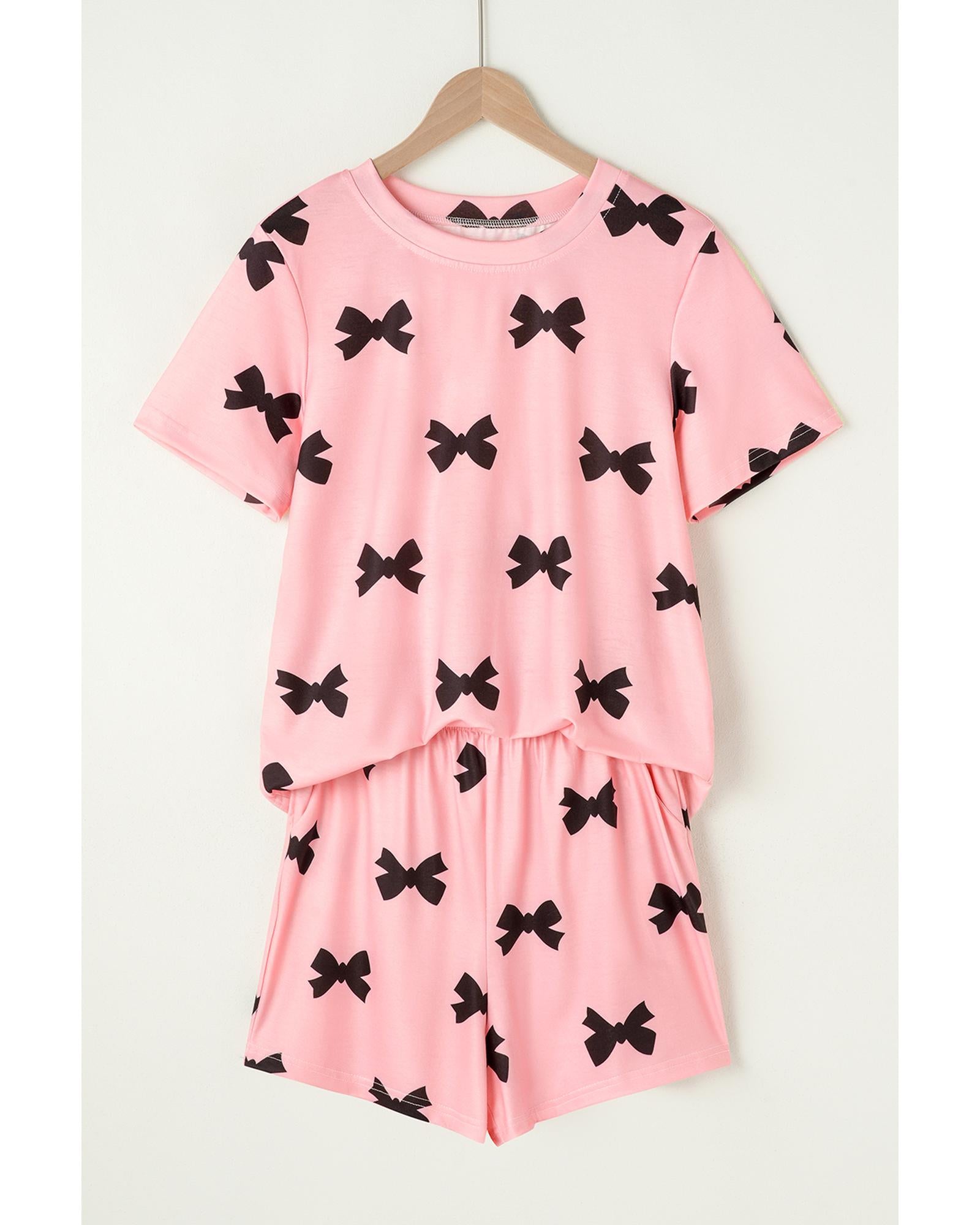 Pink Bow Printed Short 2pcs Lounge Set - M