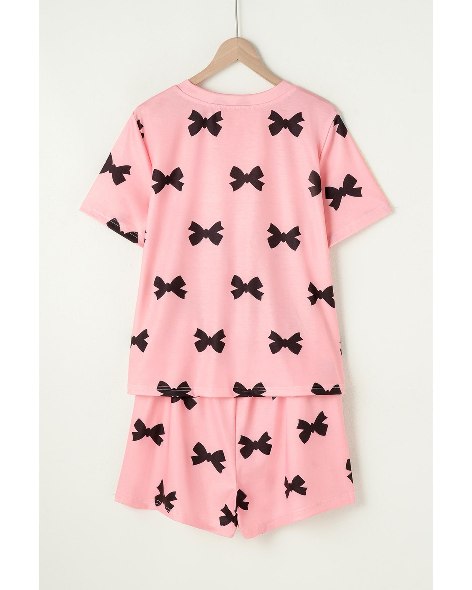 Pink Bow Printed Short 2pcs Lounge Set - M