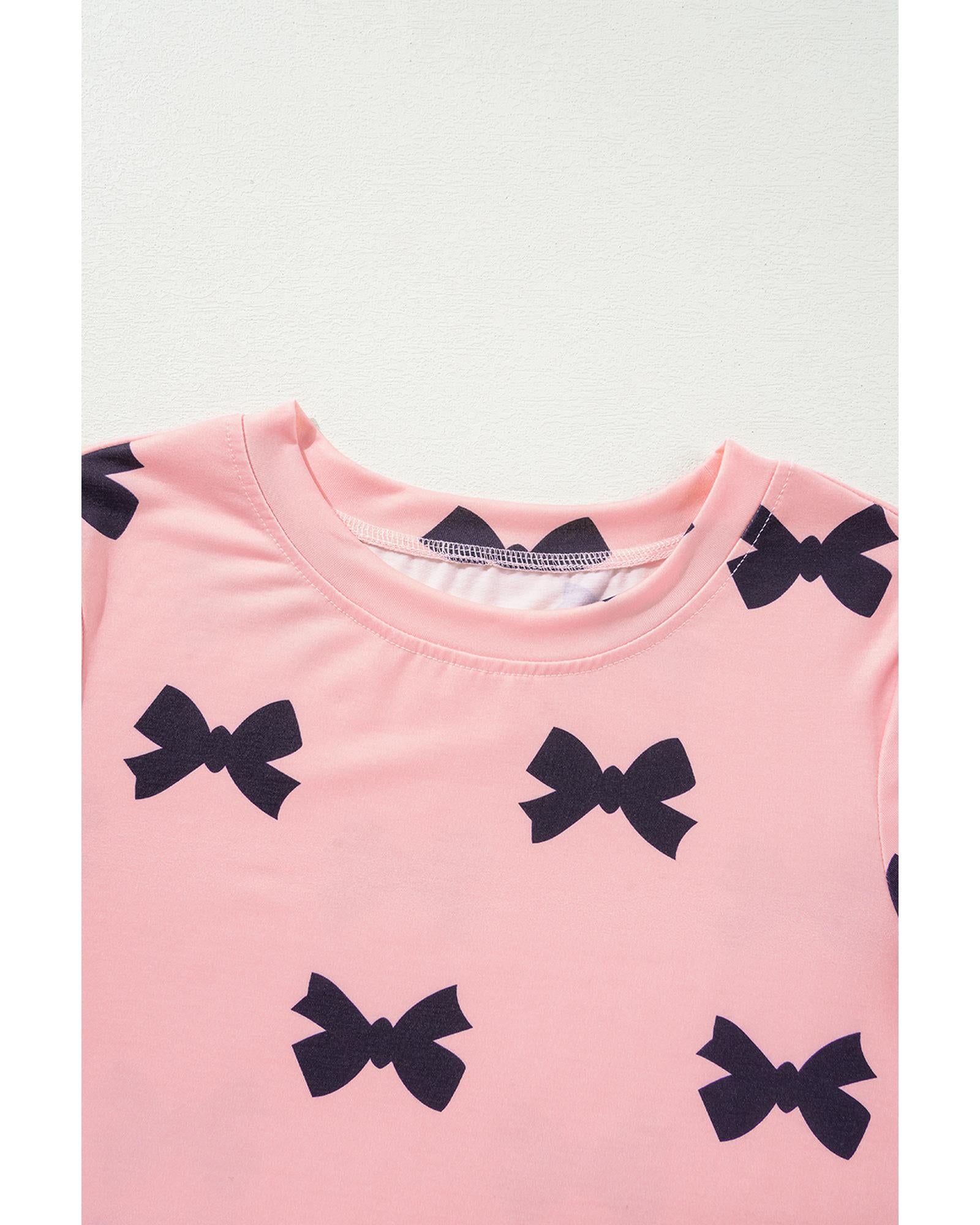 Pink Bow Printed Short 2pcs Lounge Set - M