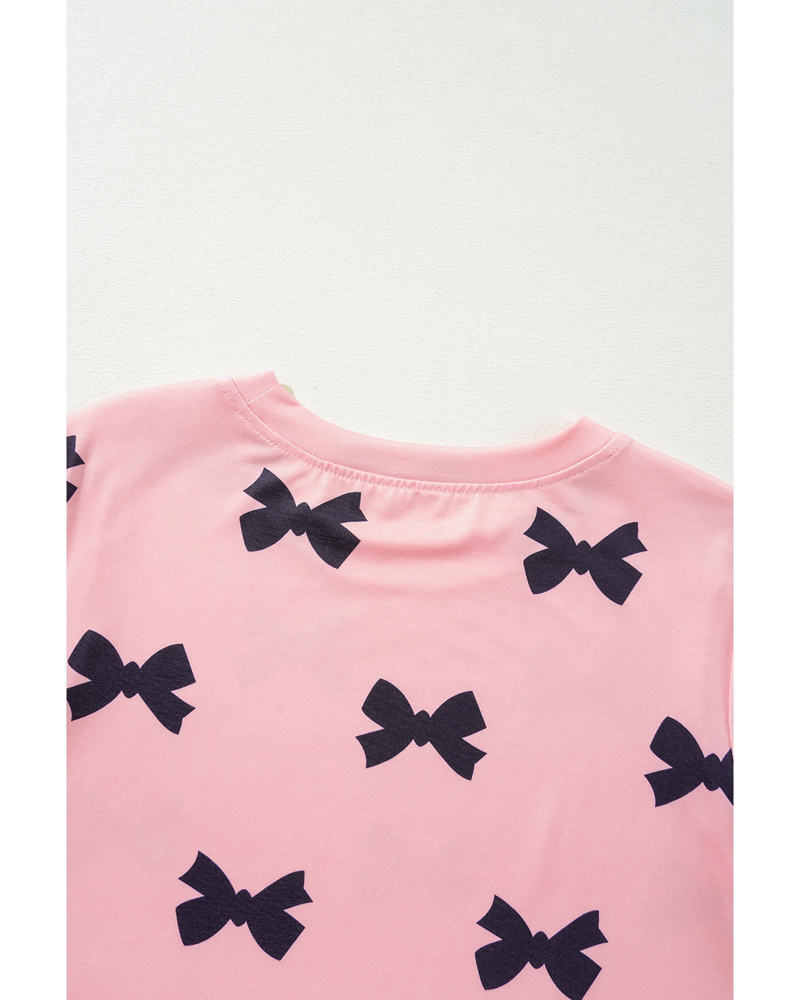 Pink Bow Printed Short 2pcs Lounge Set - M