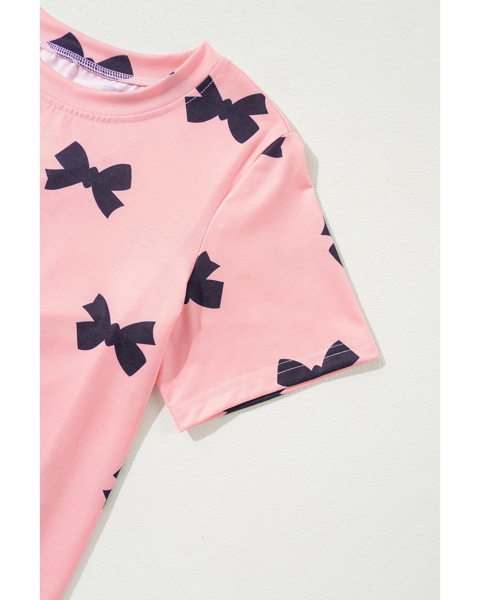 Pink Bow Printed Short 2pcs Lounge Set - M