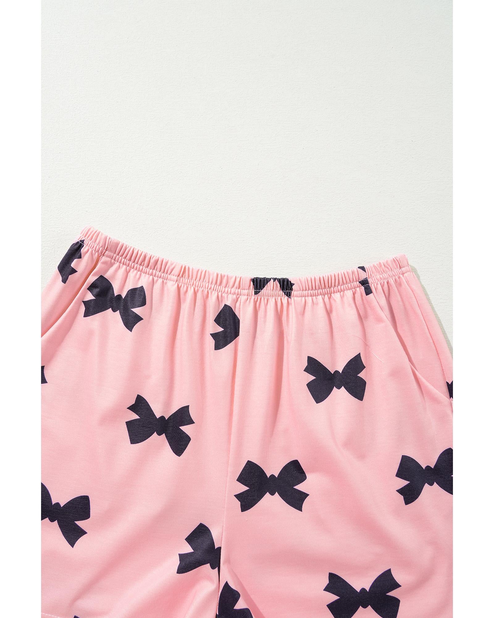 Pink Bow Printed Short 2pcs Lounge Set - M