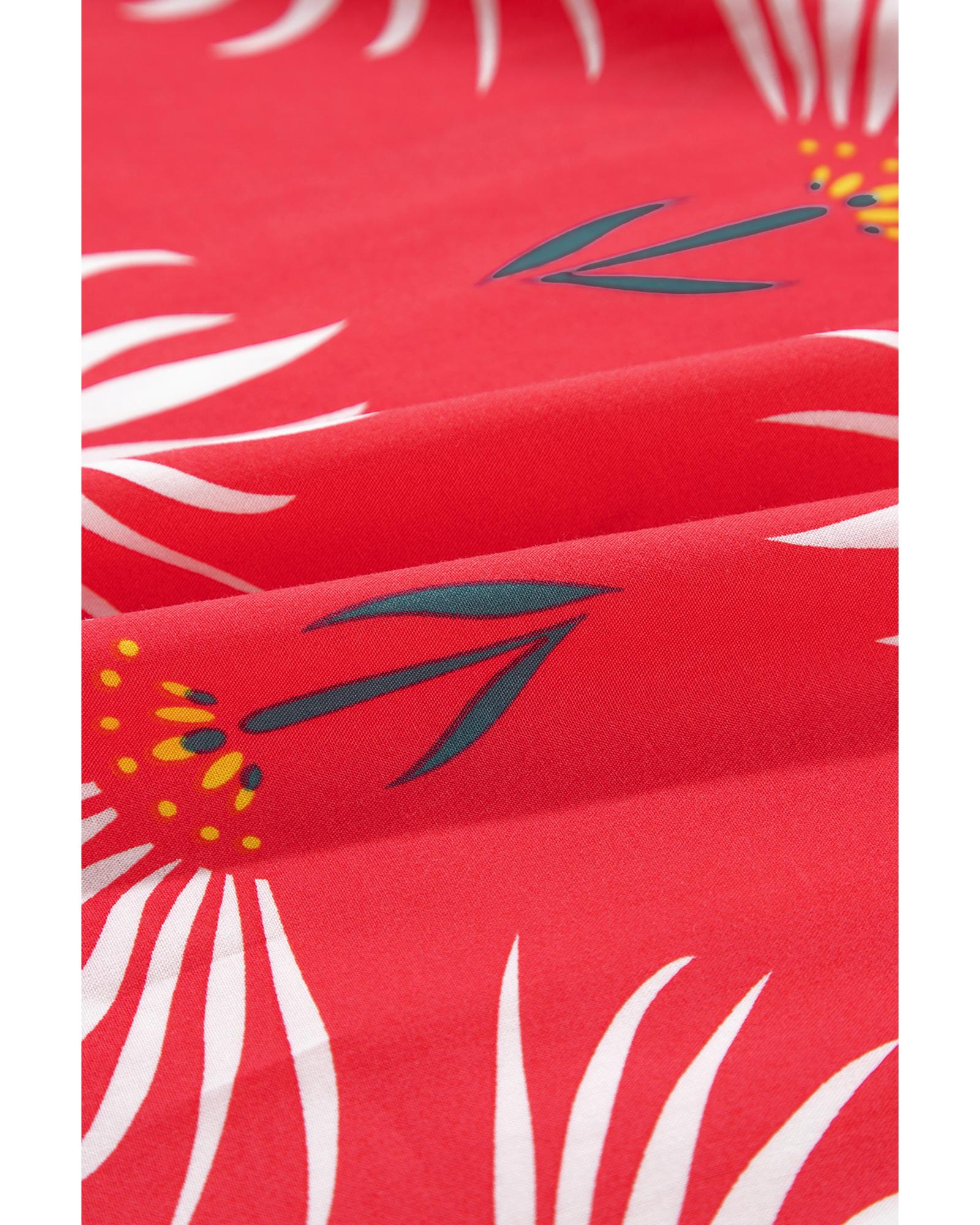 Red Floral Shirred Off Shoulder Crop Top and Slit Maxi Skirt Set - M