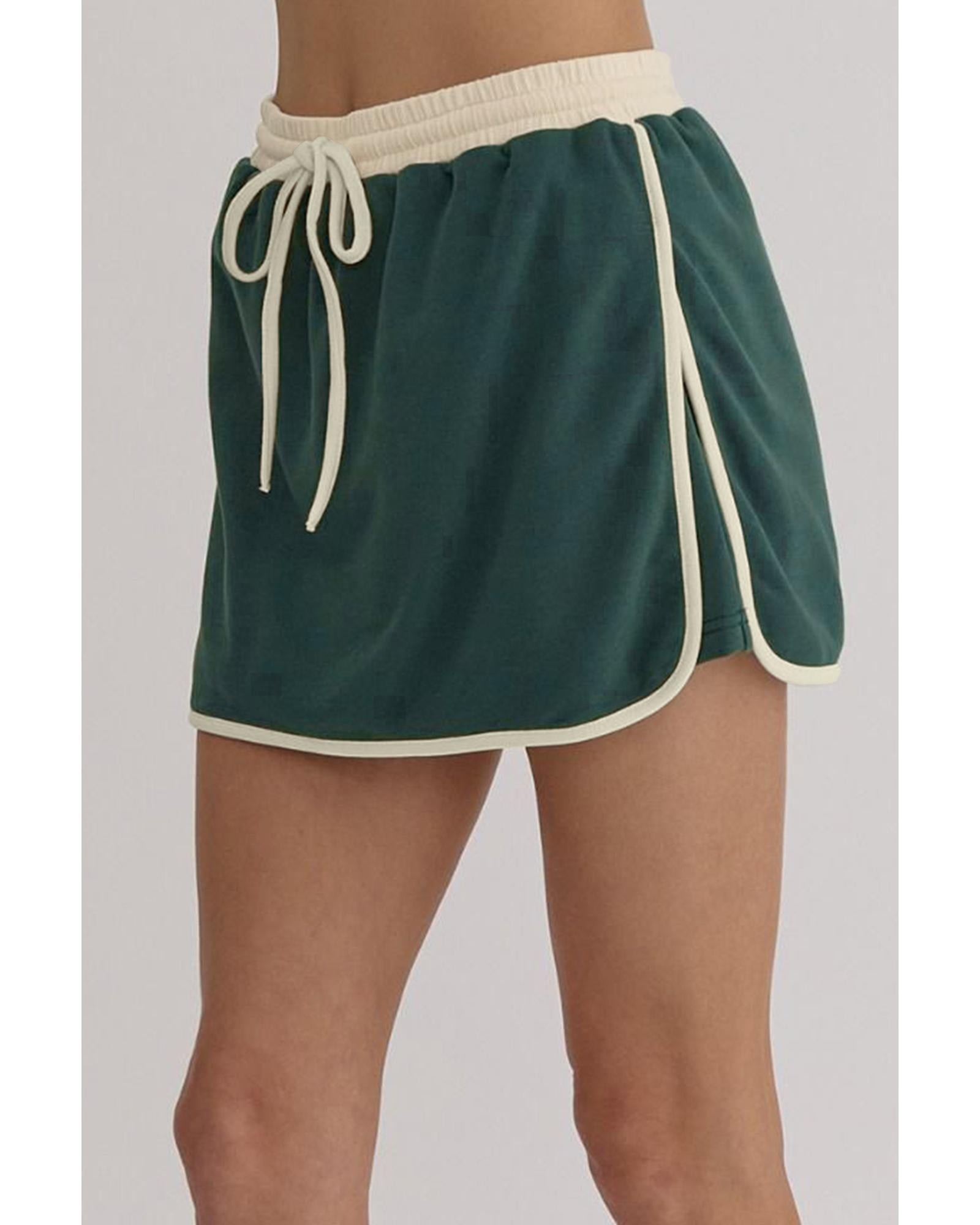 Evergreen Color Contrast Loose Pullover and Lace-up Waist Skort Set - XL