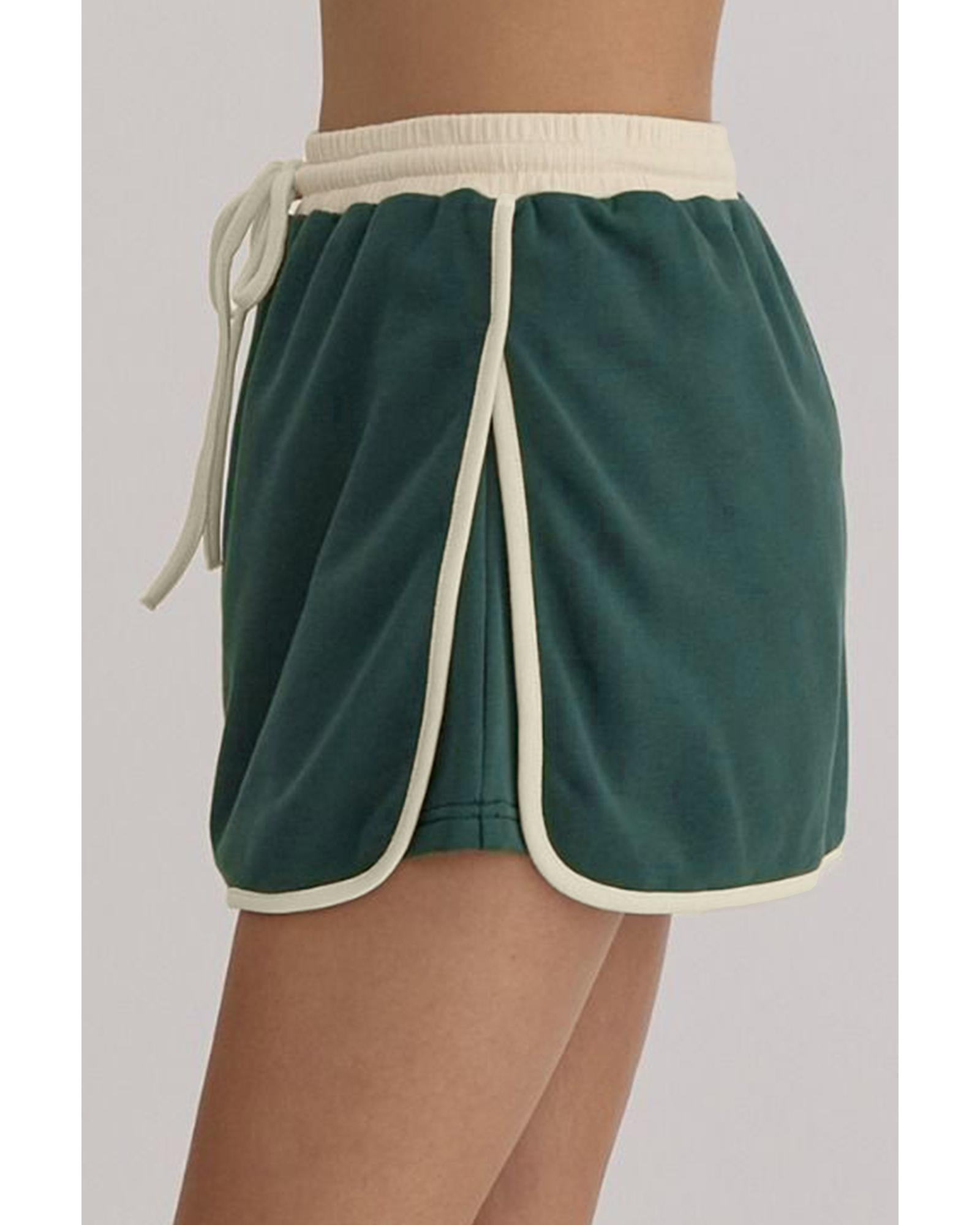 Evergreen Color Contrast Loose Pullover and Lace-up Waist Skort Set - XL