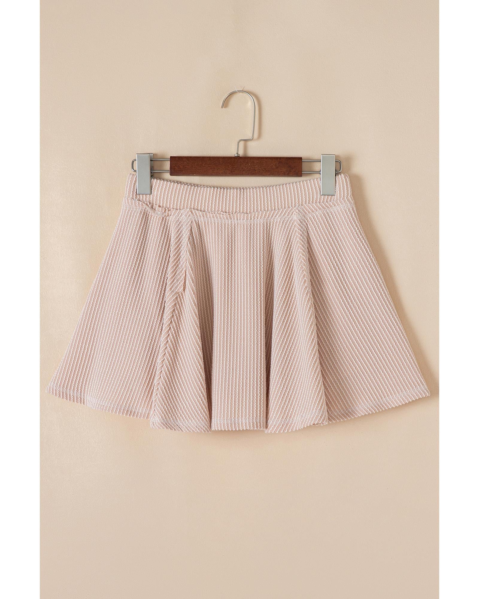 Jet Stream Corded Lantern Sleeve Top High Waist Ruffled Mini Skirt Set - M