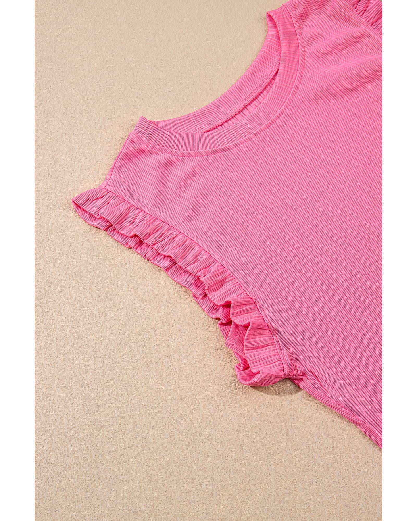 Bonbon Textured Ruffle Trim Crop Vest Lace-up Long Skirt Set - M