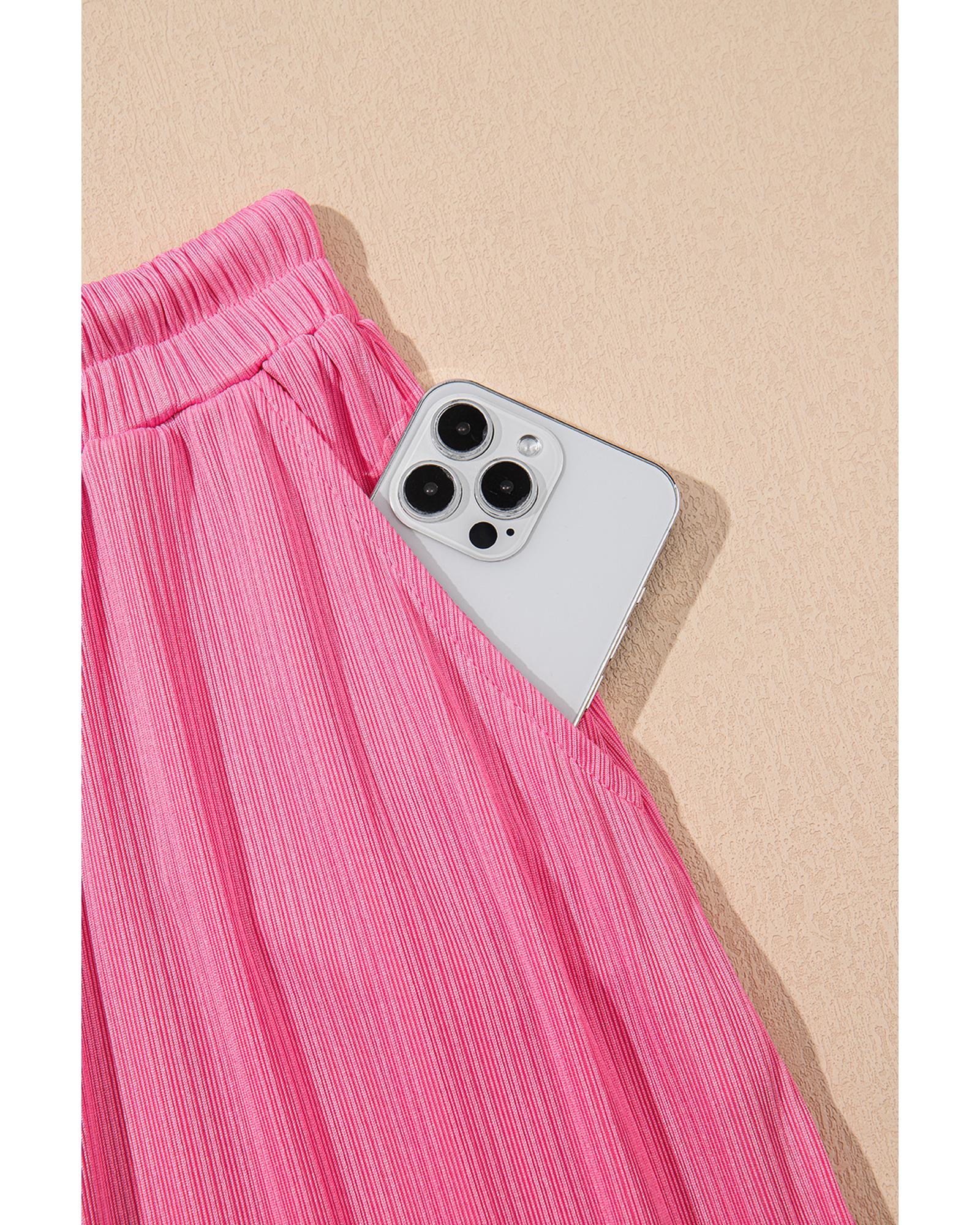 Bonbon Textured Ruffle Trim Crop Vest Lace-up Long Skirt Set - M
