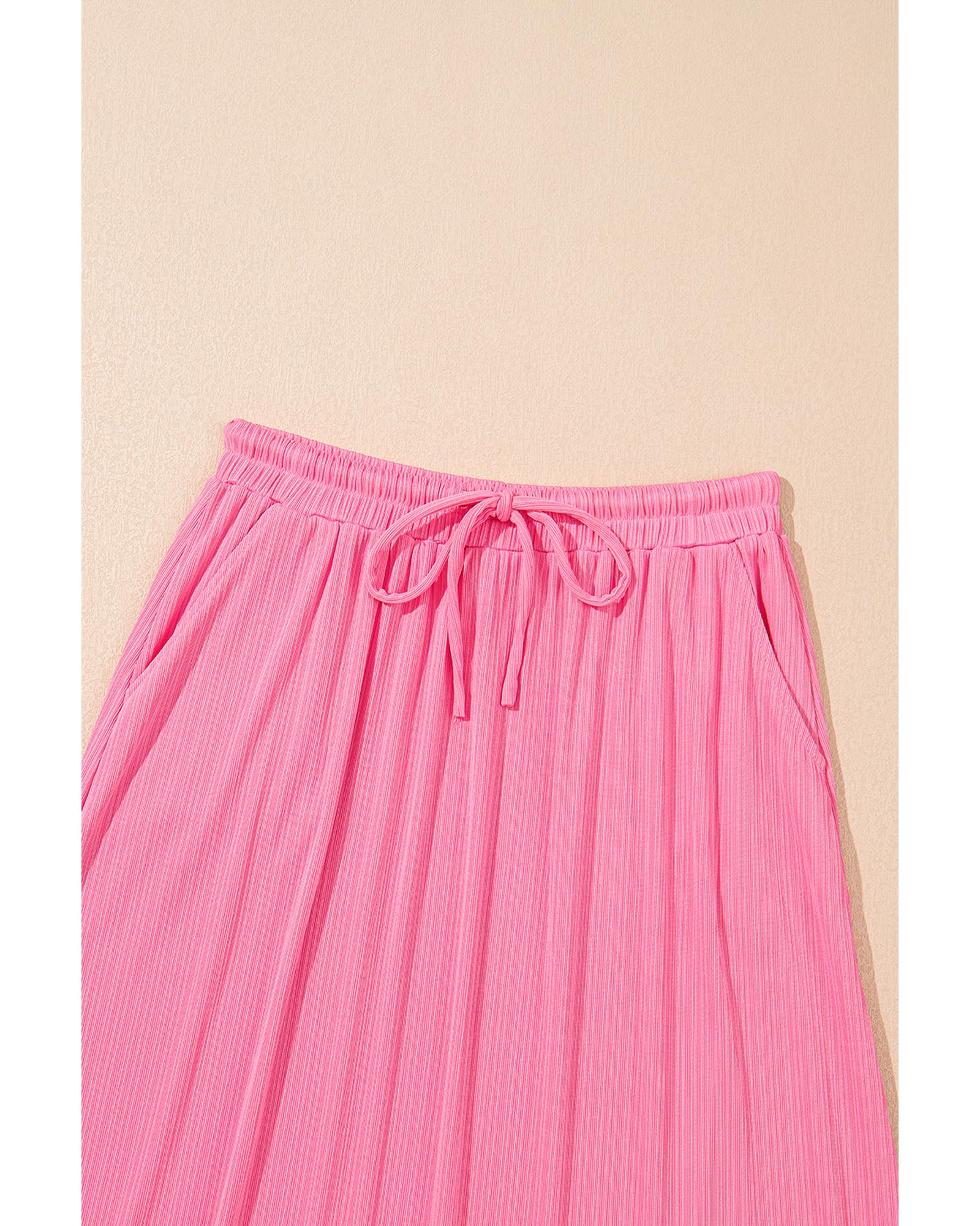 Bonbon Textured Ruffle Trim Crop Vest Lace-up Long Skirt Set - XL