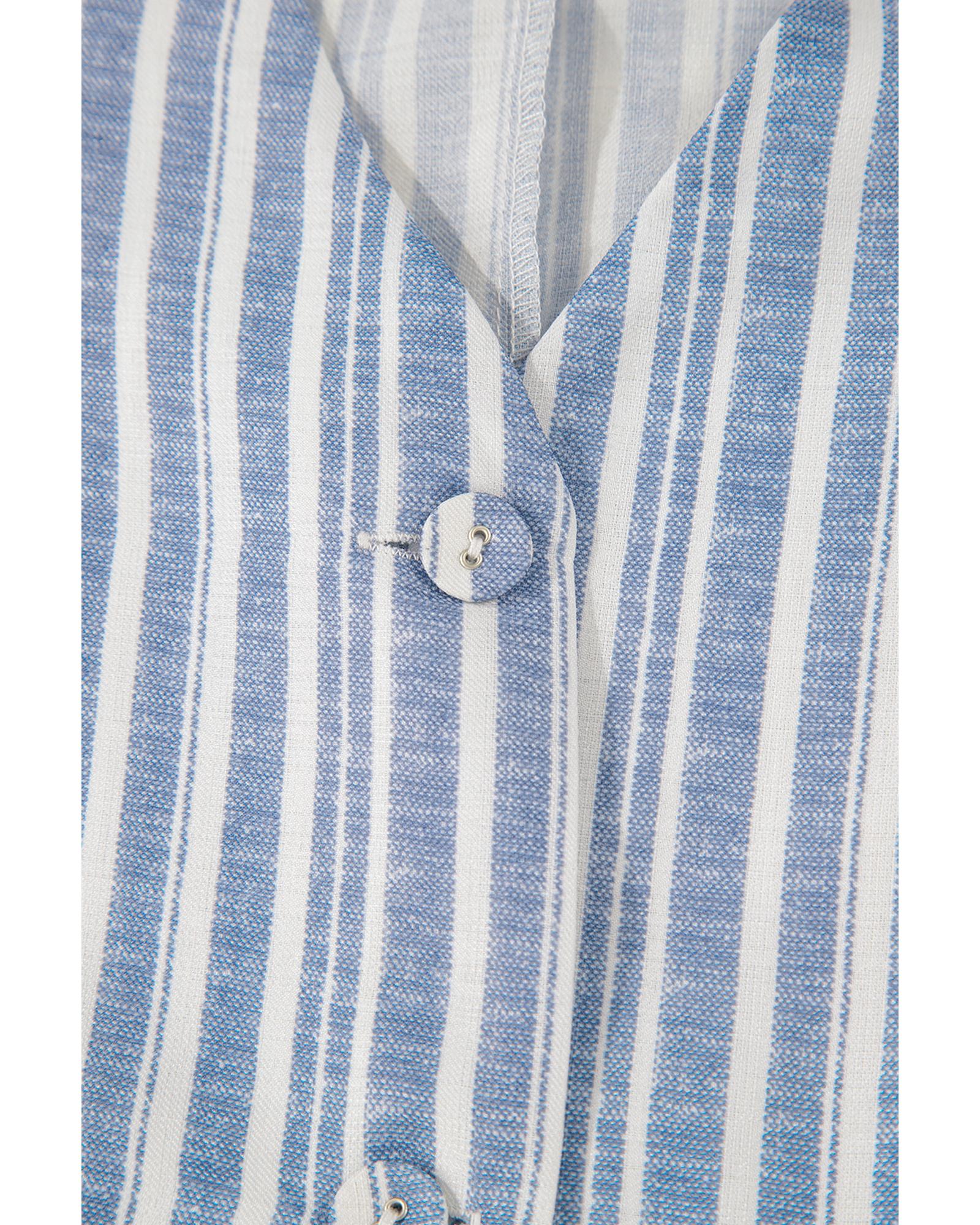 Sky Blue Stripe Buttoned Office Waistcoat Mini Skirt Set - XL