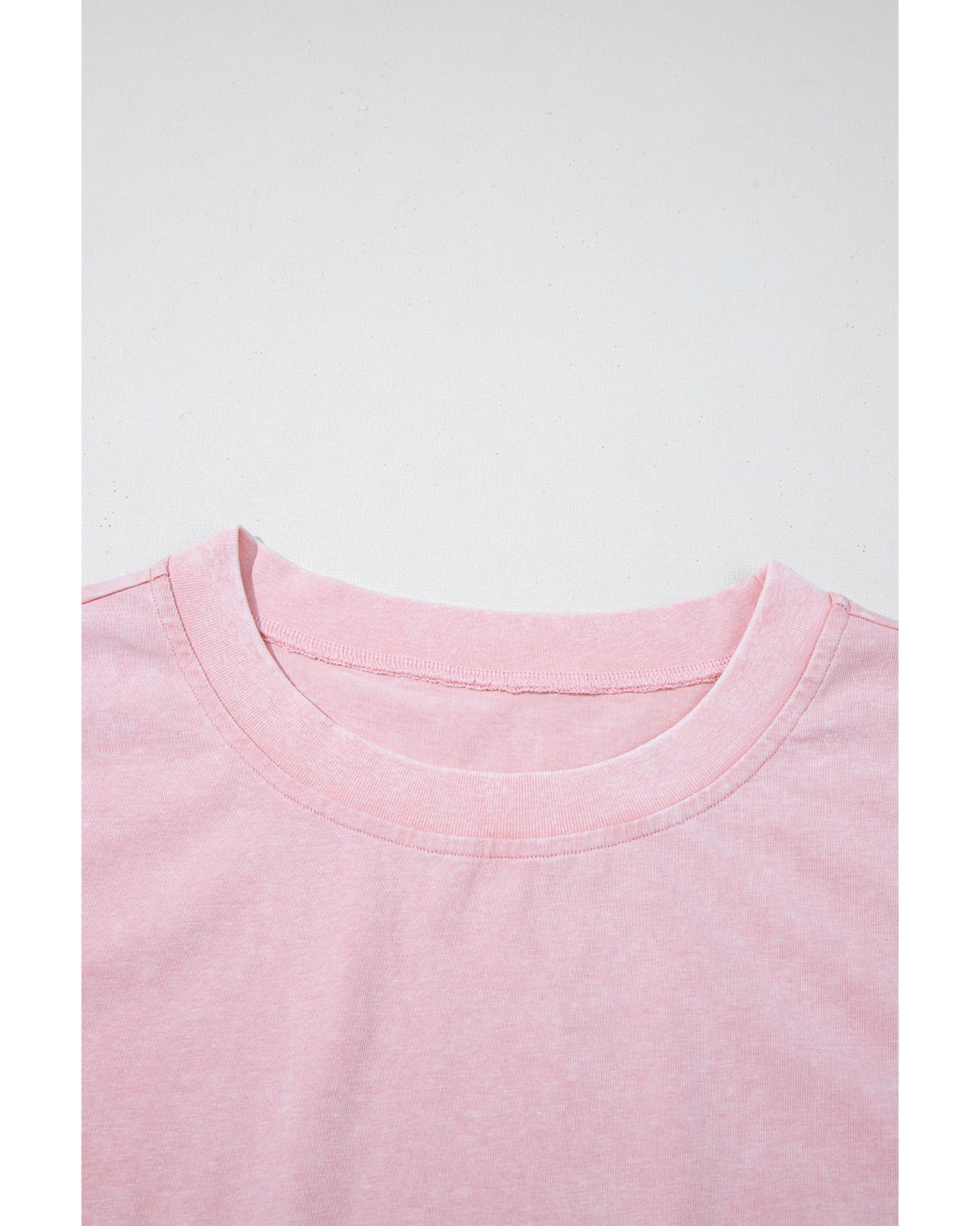 Light Pink 2 Pieces Mineral Wash Cotton Tank Top Lined Split Skirt Set - M