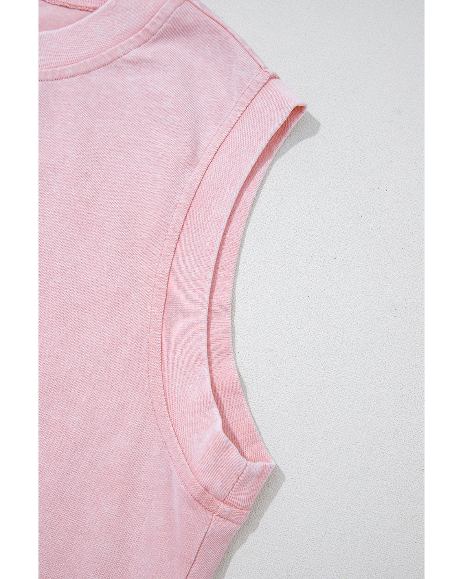 Light Pink 2 Pieces Mineral Wash Cotton Tank Top Lined Split Skirt Set - S