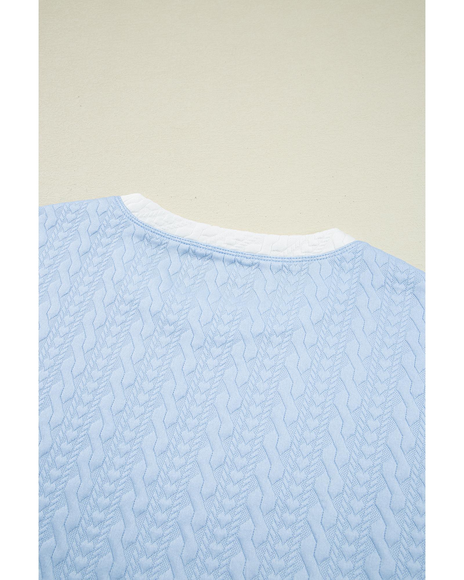Beau Blue Contrast Trim Textured Crewneck Tee and Pocketed Skirt Set - XL