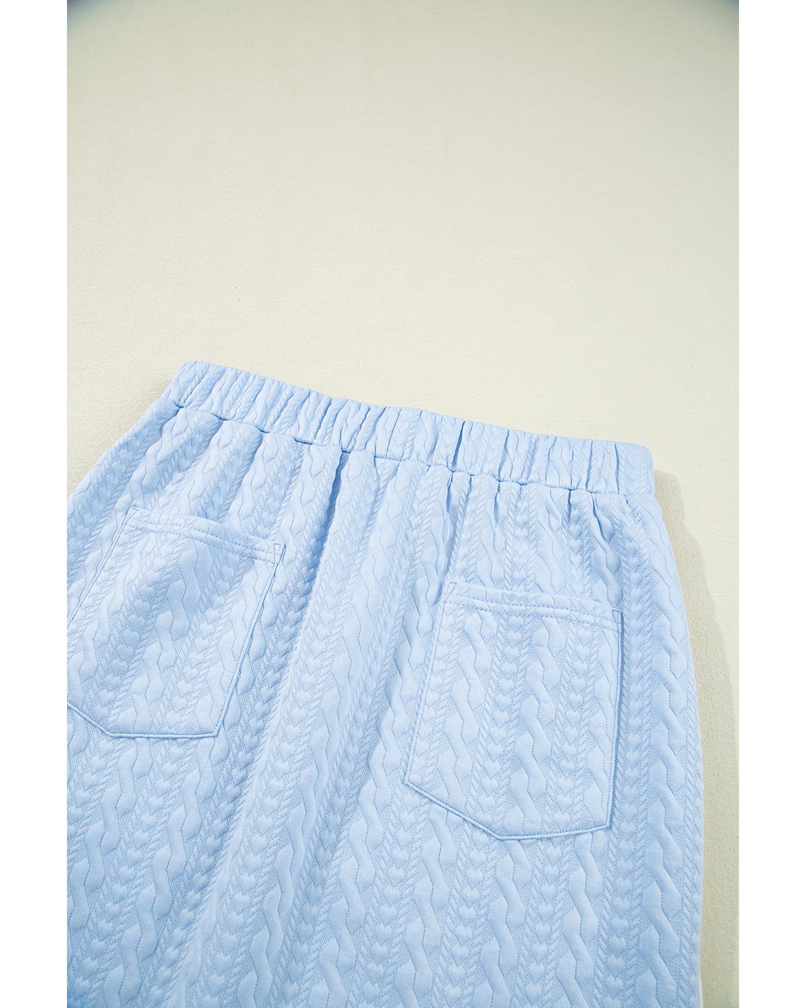 Beau Blue Contrast Trim Textured Crewneck Tee and Pocketed Skirt Set - XL