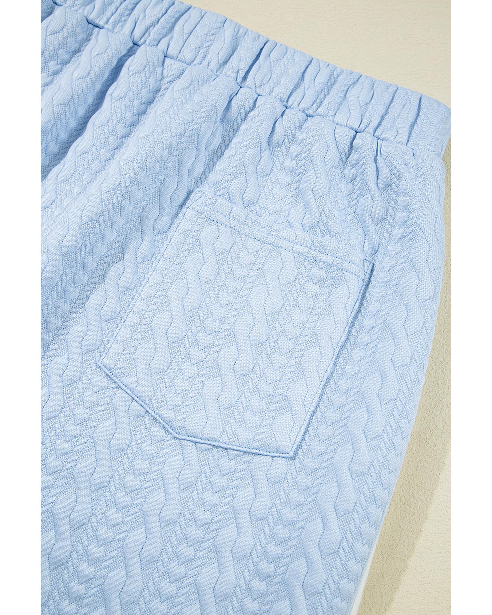 Beau Blue Contrast Trim Textured Crewneck Tee and Pocketed Skirt Set - XL
