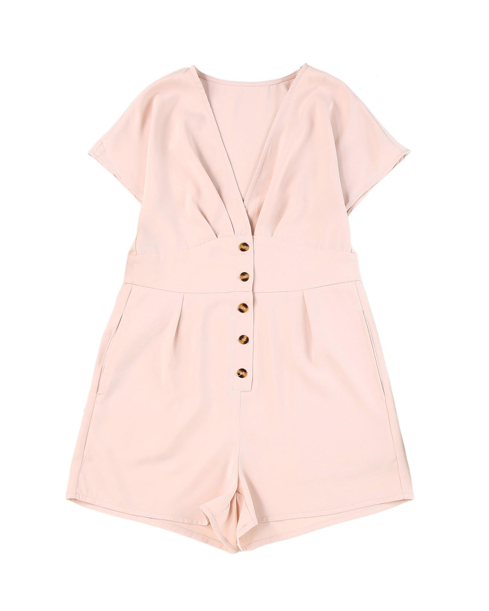 Azura Exchange Pink Deep V Neck Buttoned High Waist Romper - L