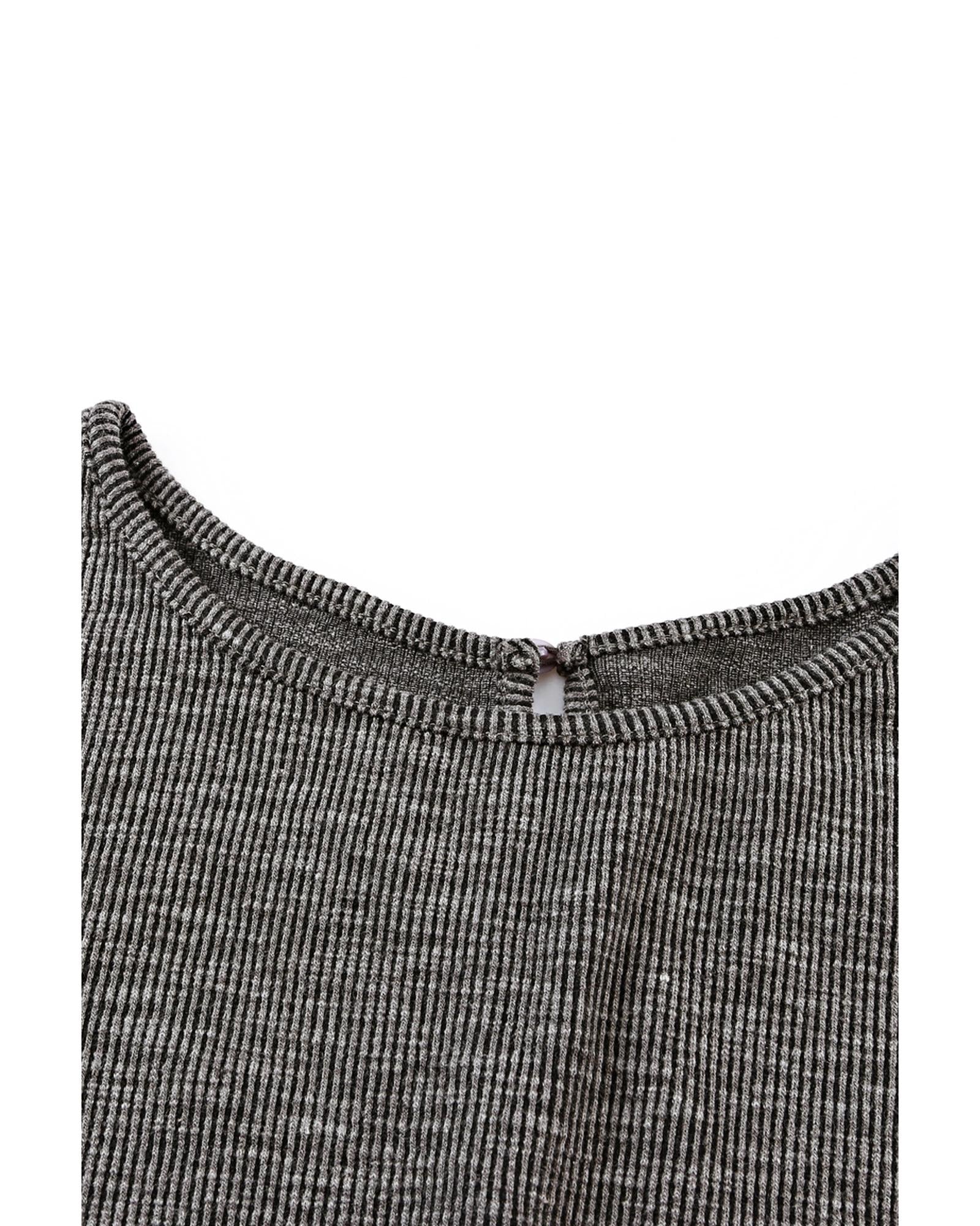 Gray Ribbed Elastic Waist Romper - L