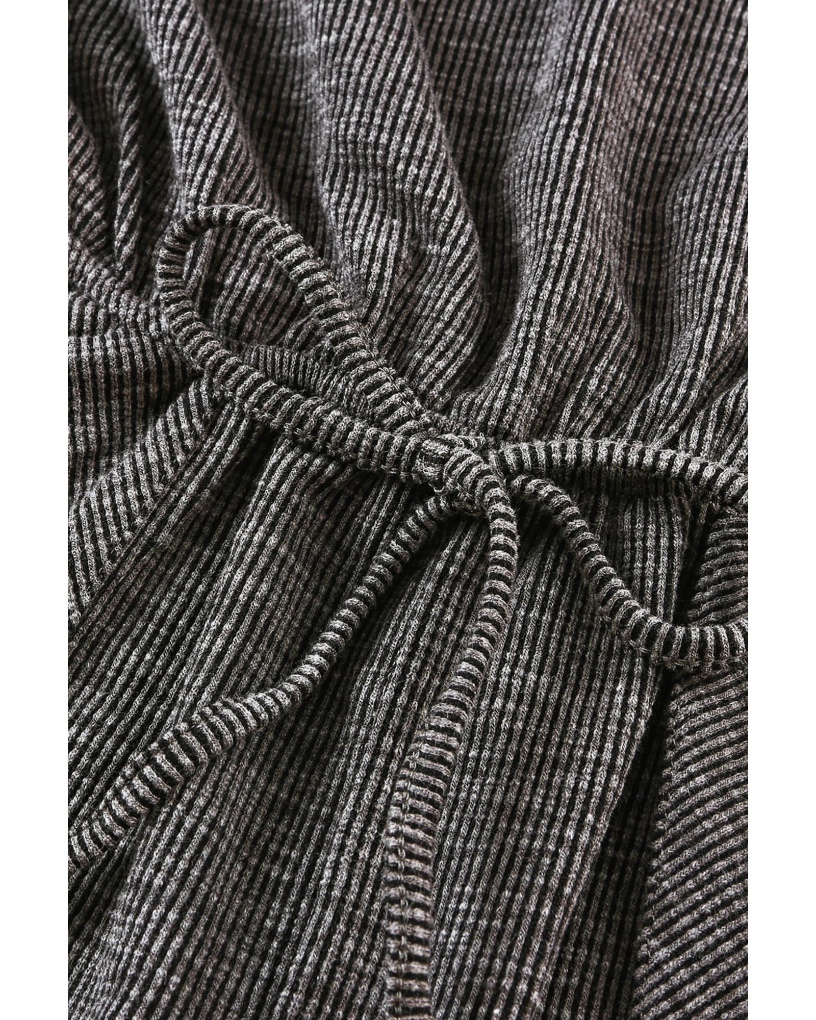 Gray Ribbed Elastic Waist Romper - L