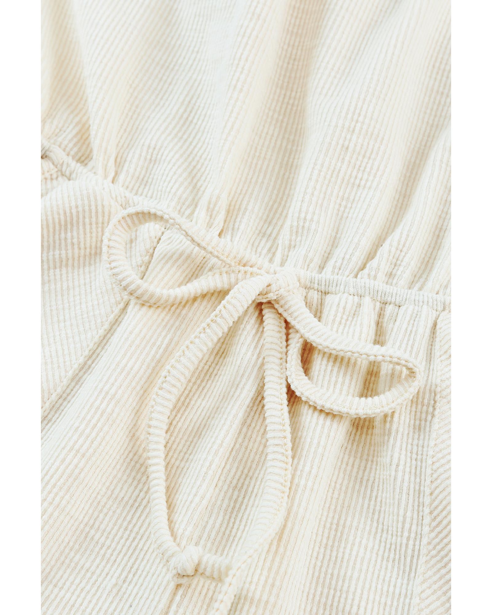 Azura Exchange Beige Ribbed Elastic Waist Romper - L