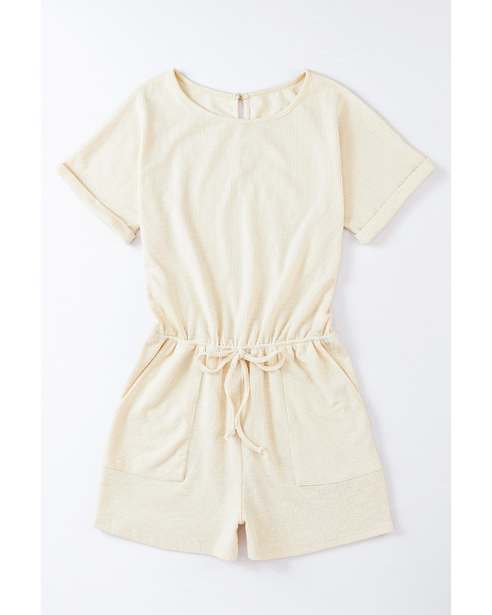 Azura Exchange Beige Ribbed Elastic Waist Romper - M