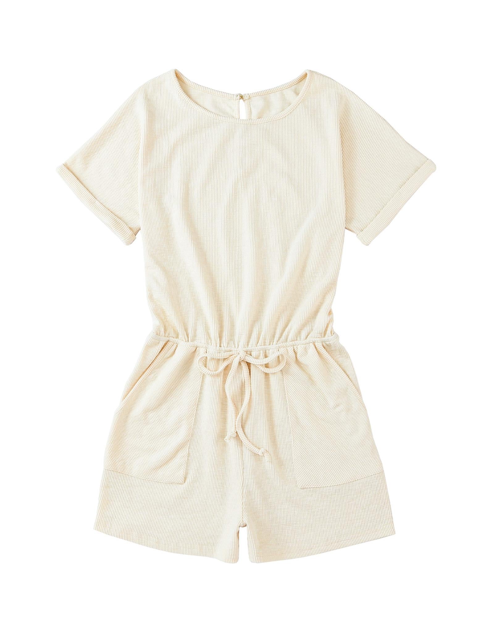 Azura Exchange Beige Ribbed Elastic Waist Romper - M
