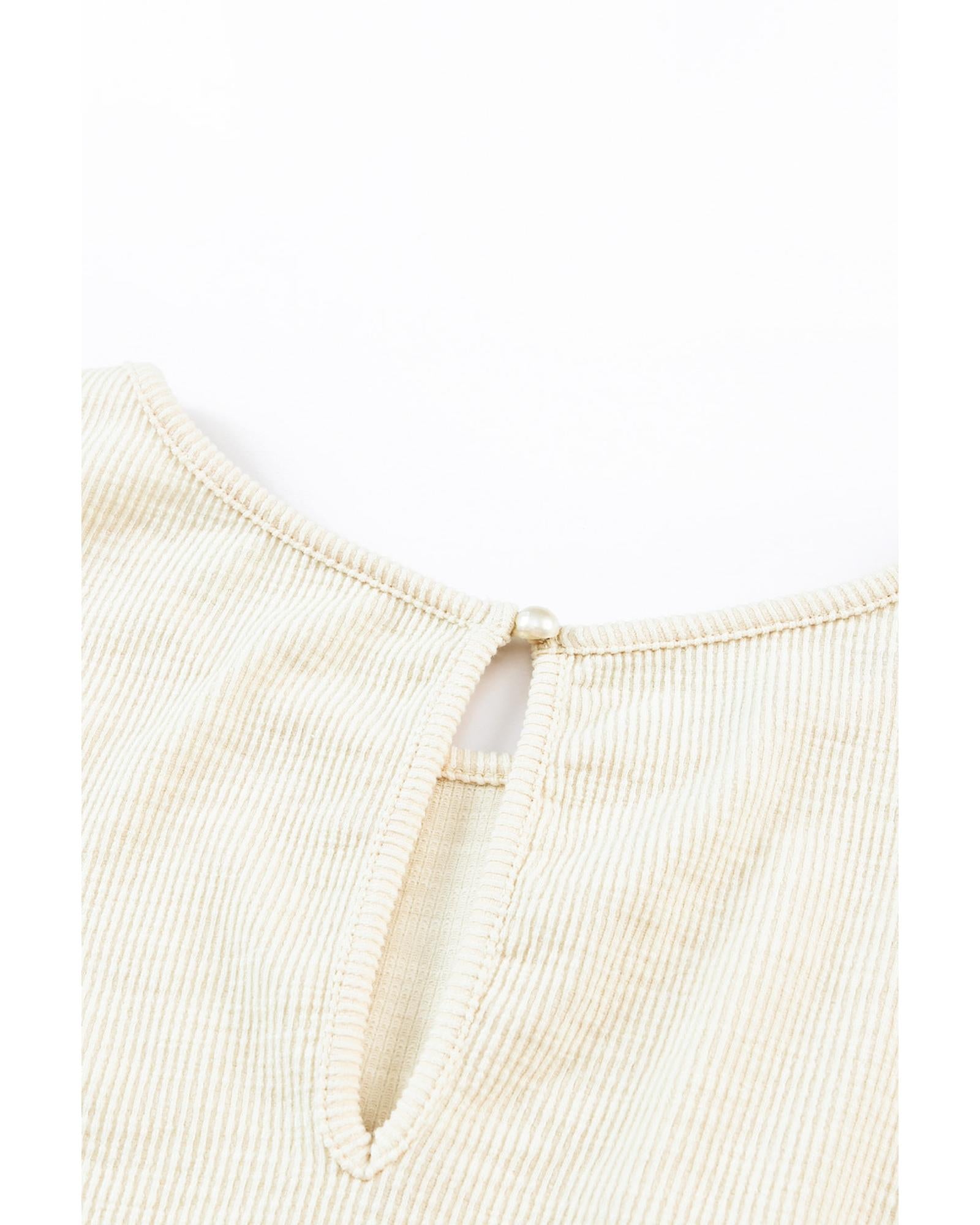 Azura Exchange Beige Ribbed Elastic Waist Romper - M