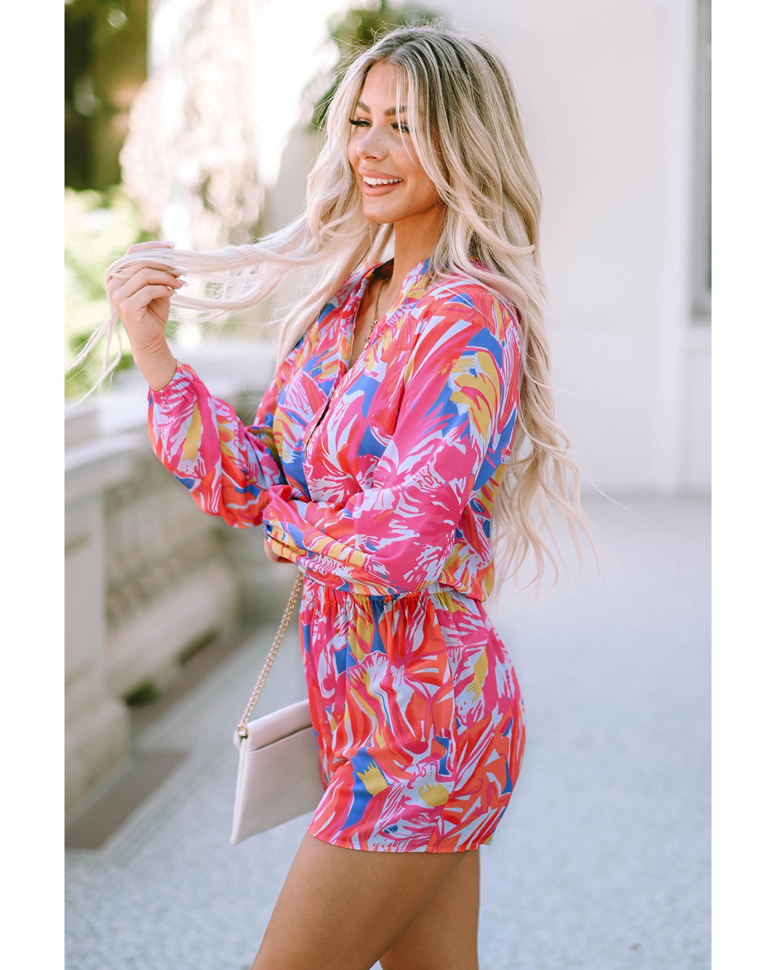 Azura Exchange Multicolor Bold Graffiti Print Shirt Button Romper - L