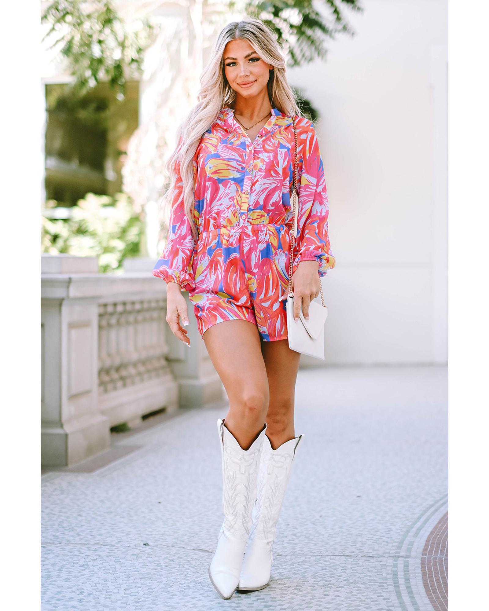 Azura Exchange Multicolor Bold Graffiti Print Shirt Button Romper - L