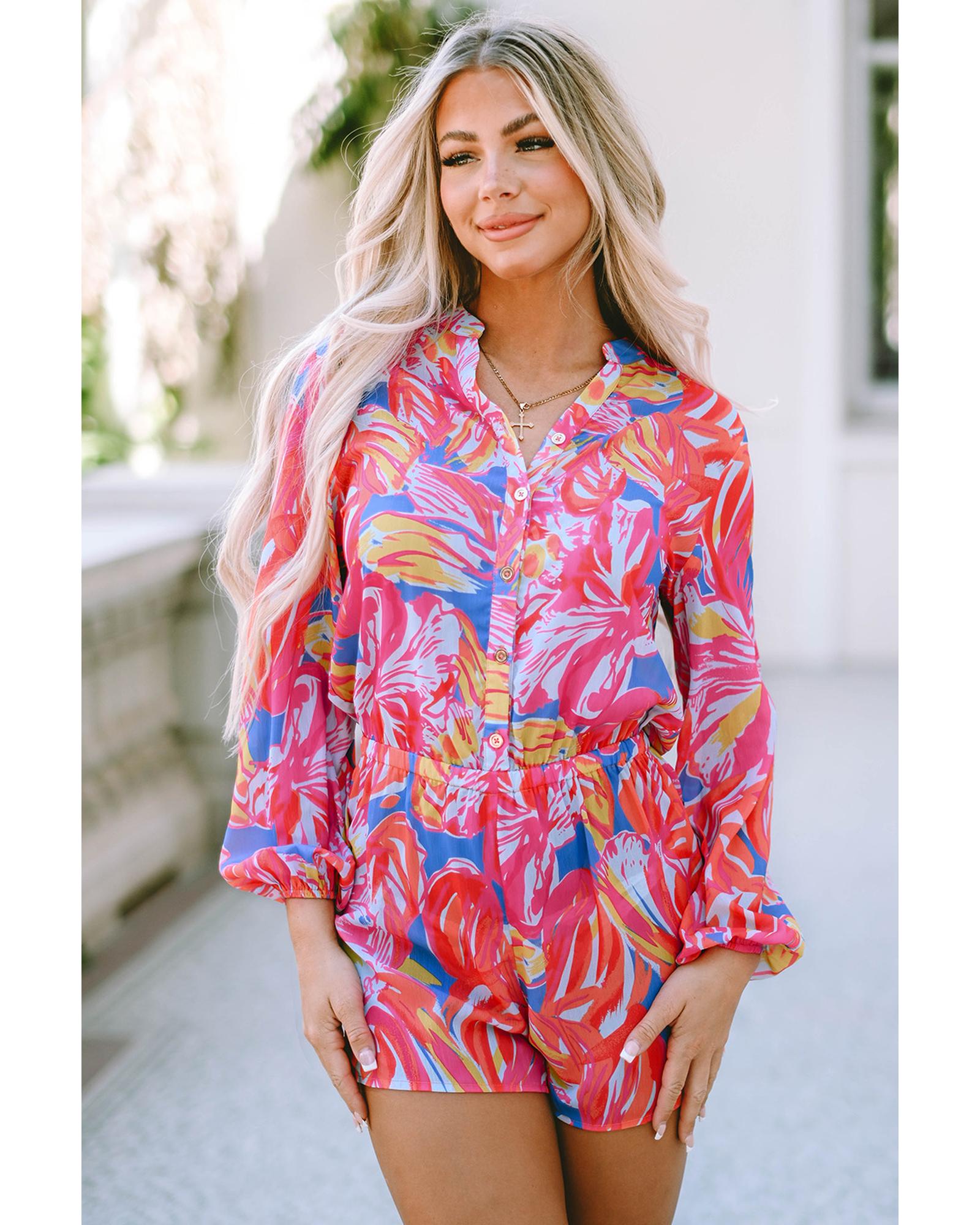 Azura Exchange Multicolor Bold Graffiti Print Shirt Button Romper - L