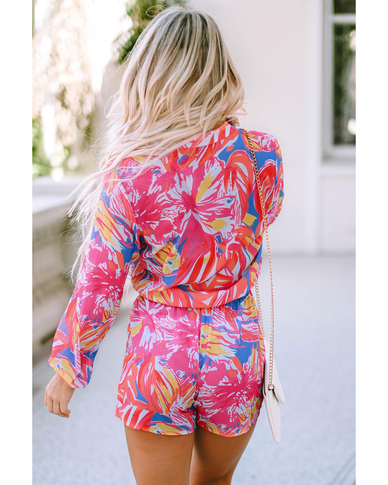 Azura Exchange Multicolor Bold Graffiti Print Shirt Button Romper - M