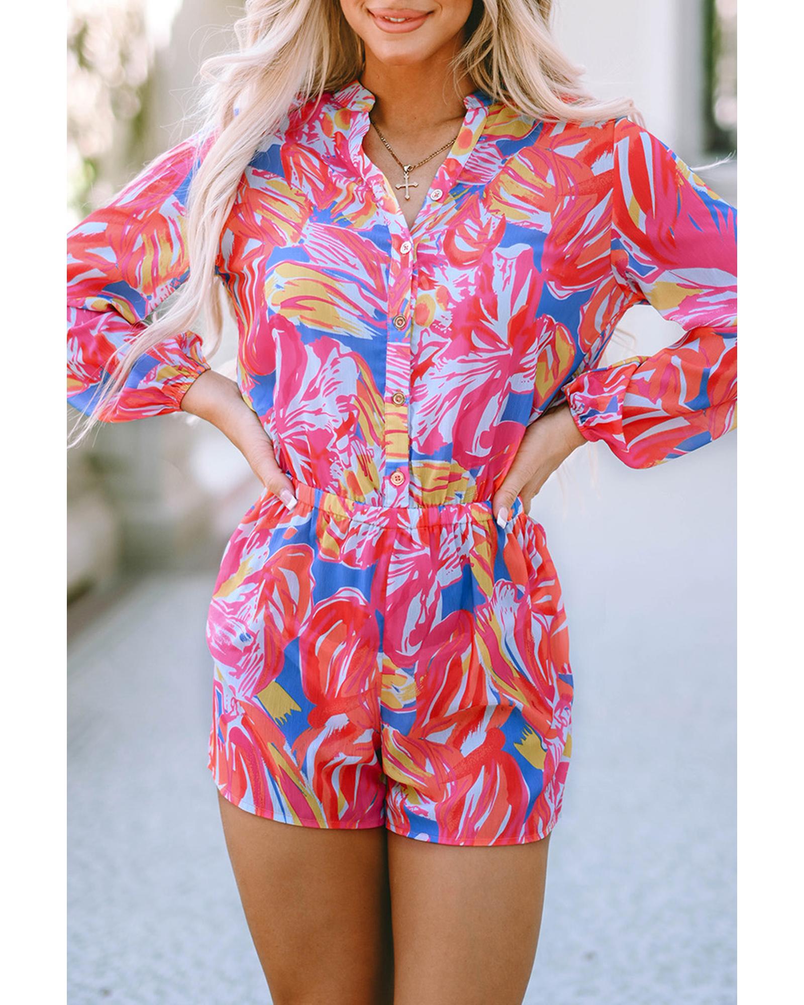 Azura Exchange Multicolor Bold Graffiti Print Shirt Button Romper - M