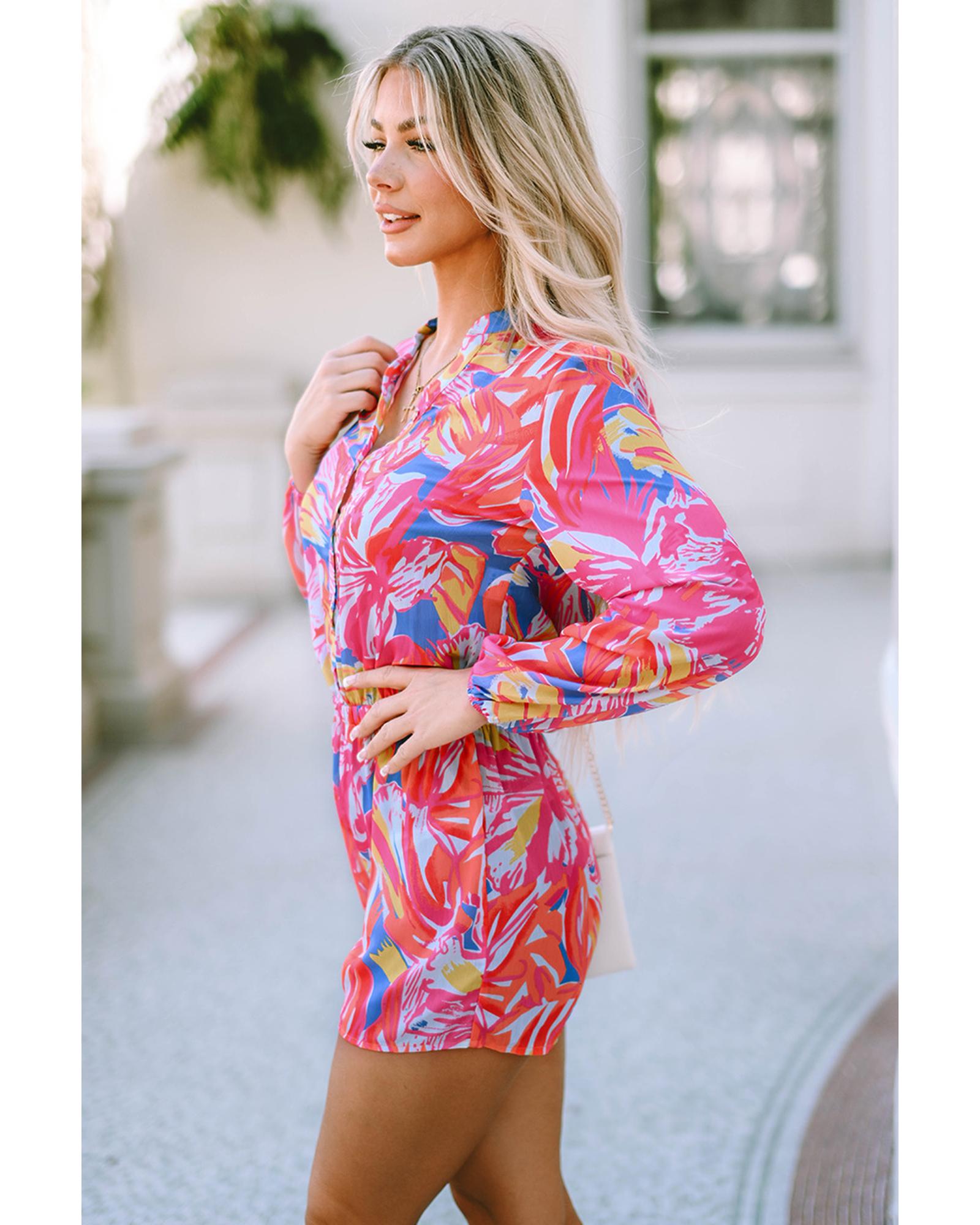 Azura Exchange Multicolor Bold Graffiti Print Shirt Button Romper - S