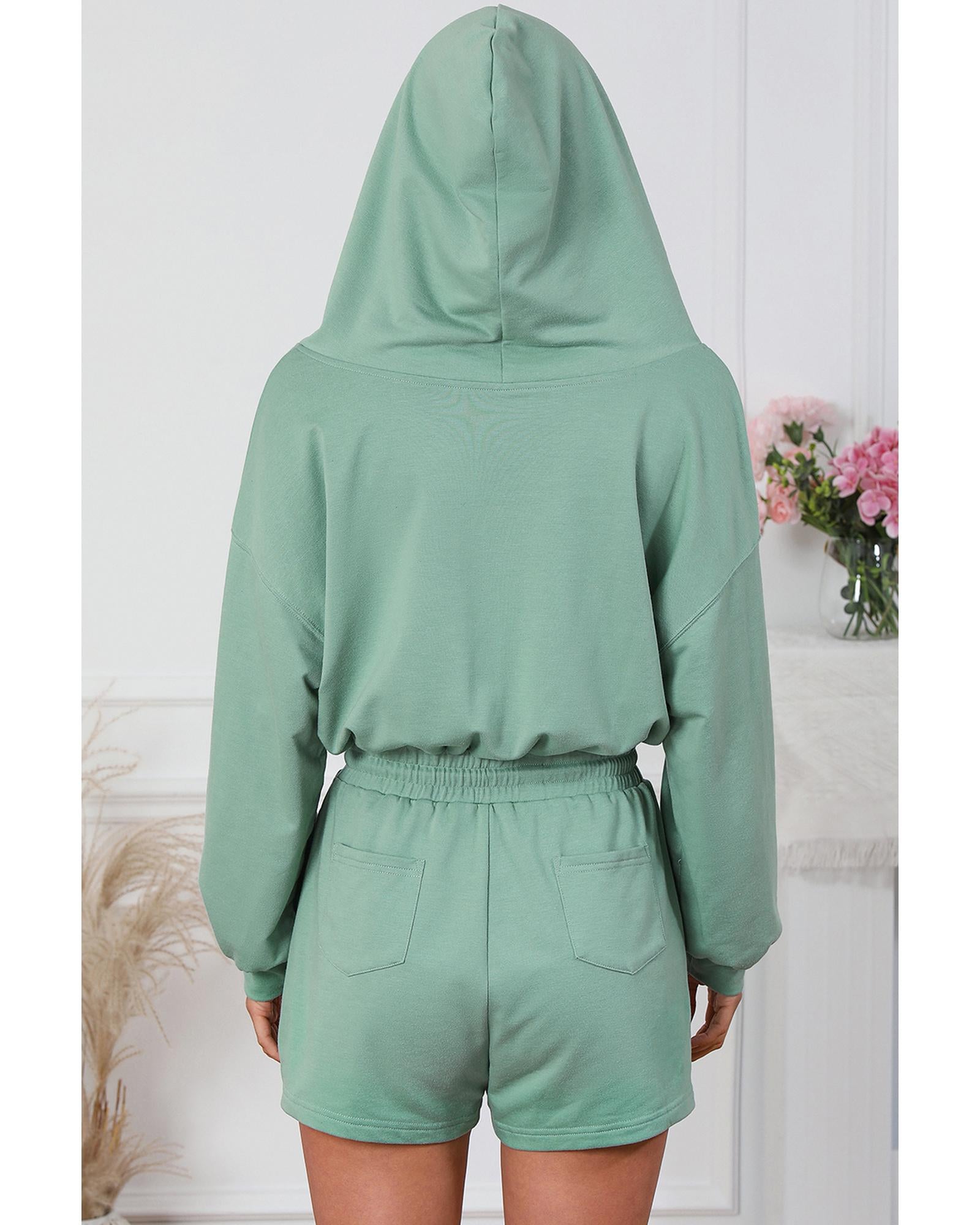 Blue French Terry Hoodie Romper - L