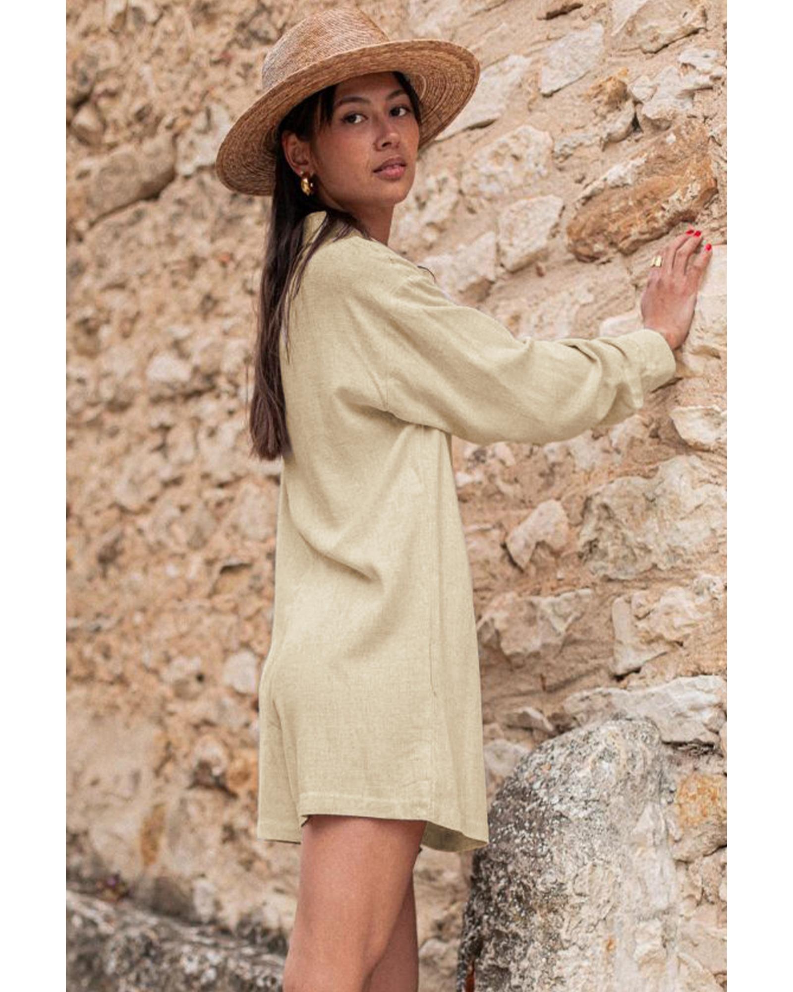 Half Button Shirt Collar Long Sleeve Loose Romper - M